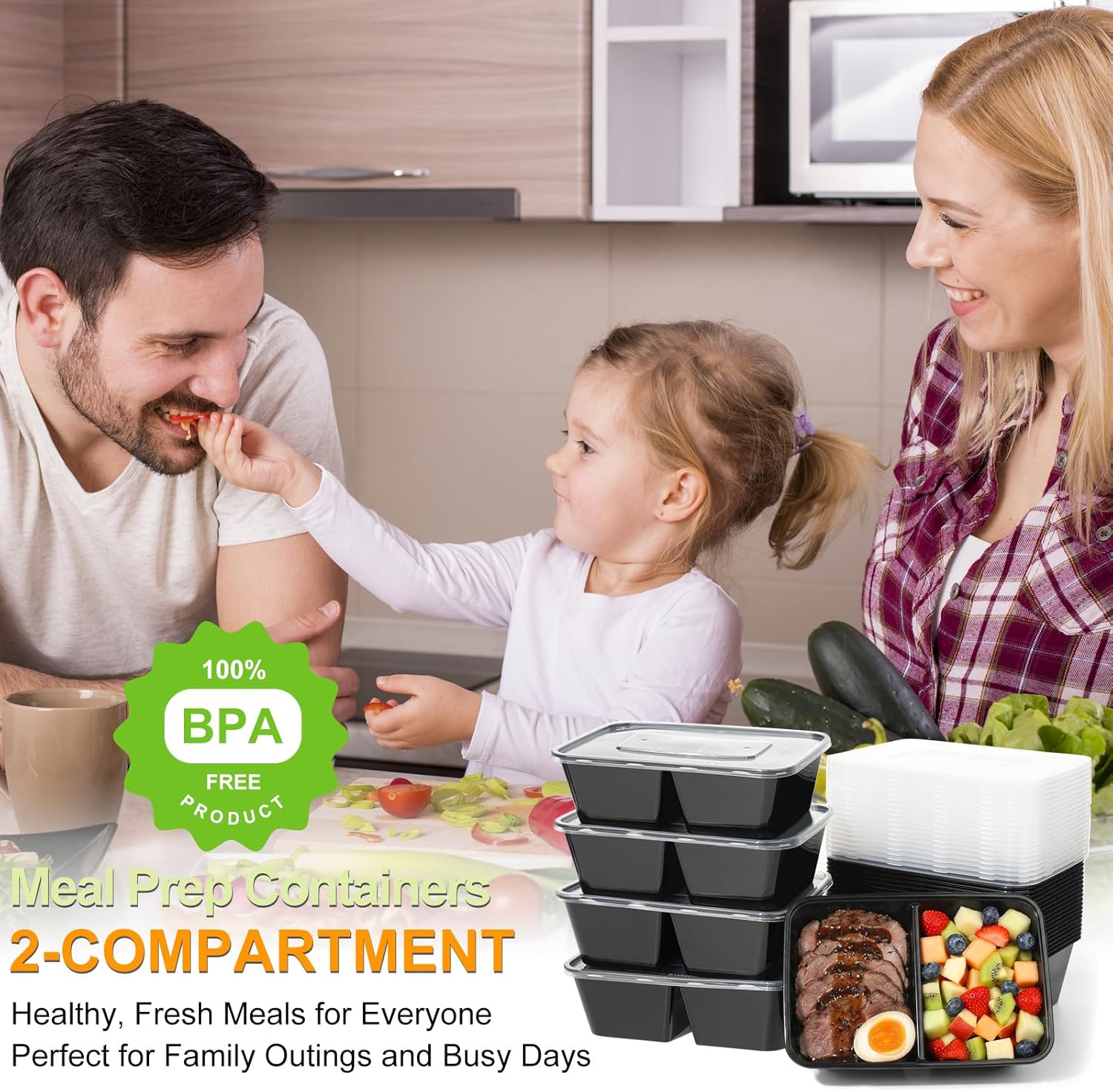 25 Stück Meal-Prep-Boxen, 2 Fächer, 750 ml Mealprep-Behälter mit Deckel, Mikrowellengeschirr, Kunststoff, wiederverwendbar, luftdicht, für Lebensmittel zum Mittagessen, Fitness – Bild 7