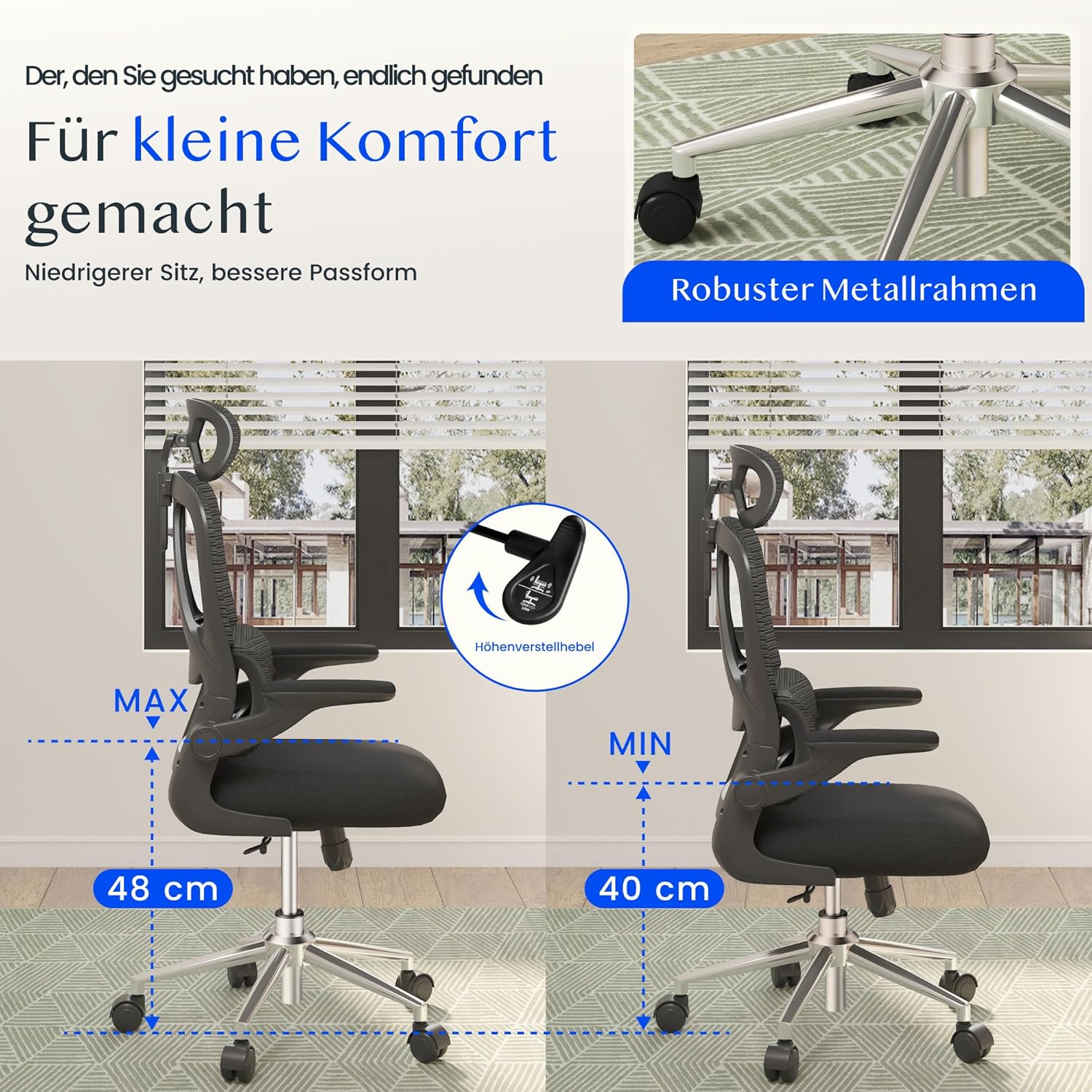 FLEXISPOT Ergonomischer Bürostuhl, Schreibtischstuhl mit 2D-Kopfstütze, klappbaren Armlehnen & dynamischer Lordosenstütze, Stuhl mit 120°-Wippfunktion für Home Office, Arbeitszimmer, Büro (Schwarz) – Bild 9