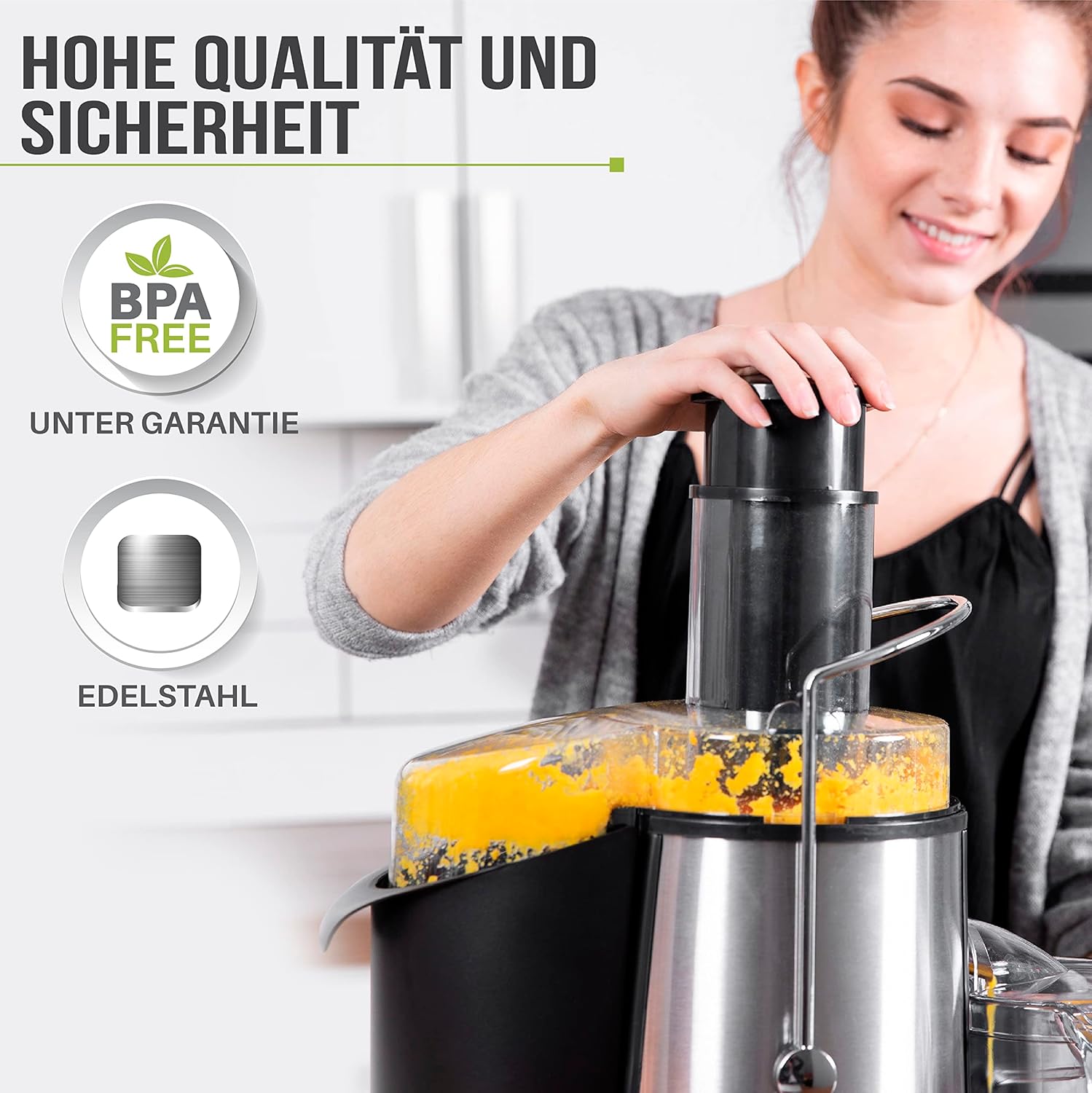 Entsafter für Gemüse und Obst von Twinzee – 850 W Zentrifugal-Entsafter – 2 Geschwindigkeitsstufen, großer Einfüllkanal, rutschfeste Füße – Elektrischer Entsafter, hochwertig für gesunde Ernährung – Bild 5