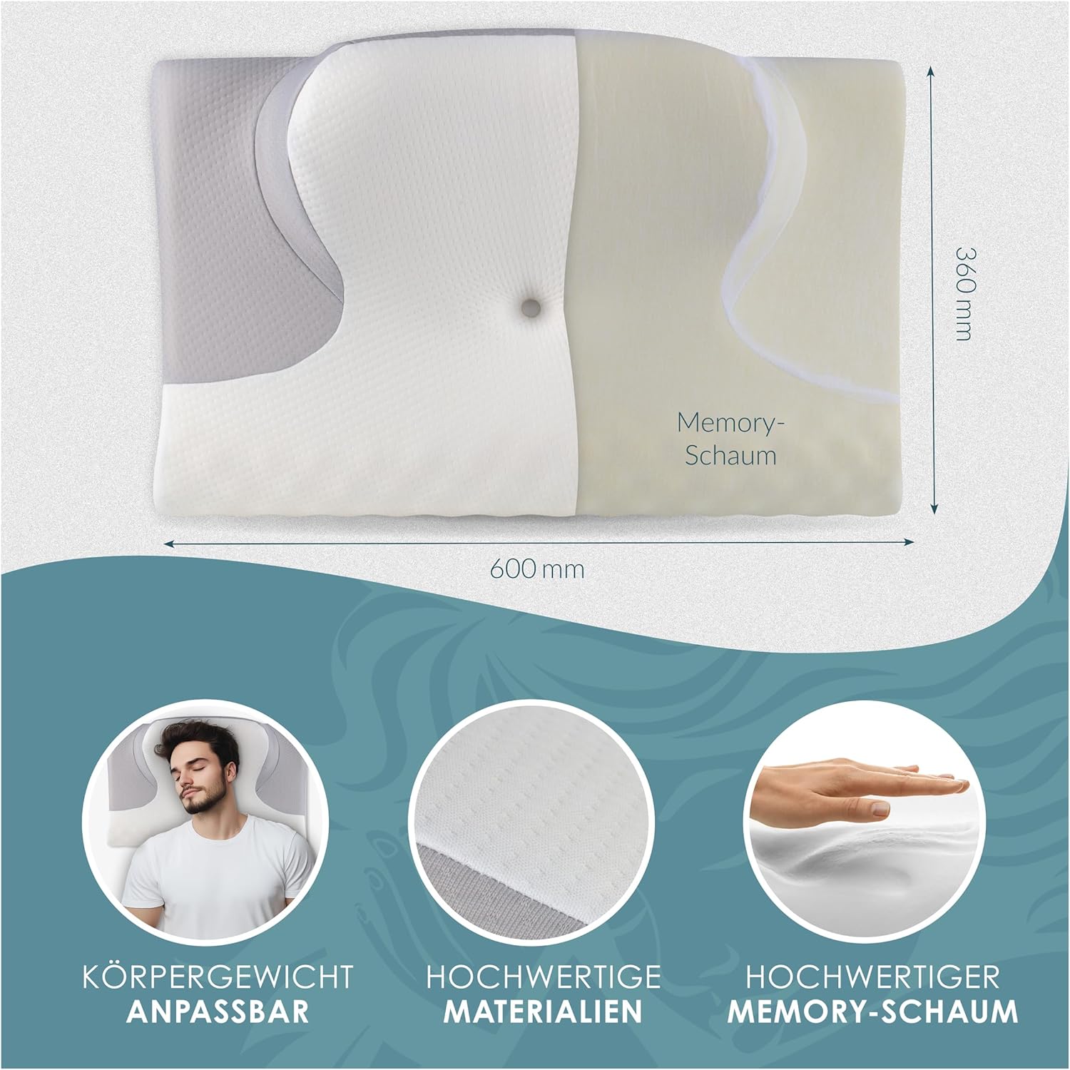 Orthopädisches Memory-Schaum-Kissen, ergonomisches Kissen zur Linderung von Nackenschmerzen, IGR-zertifiziert, Nackenkissen für Rücken-, Bauch- und Seitenschläfer – Bild 5