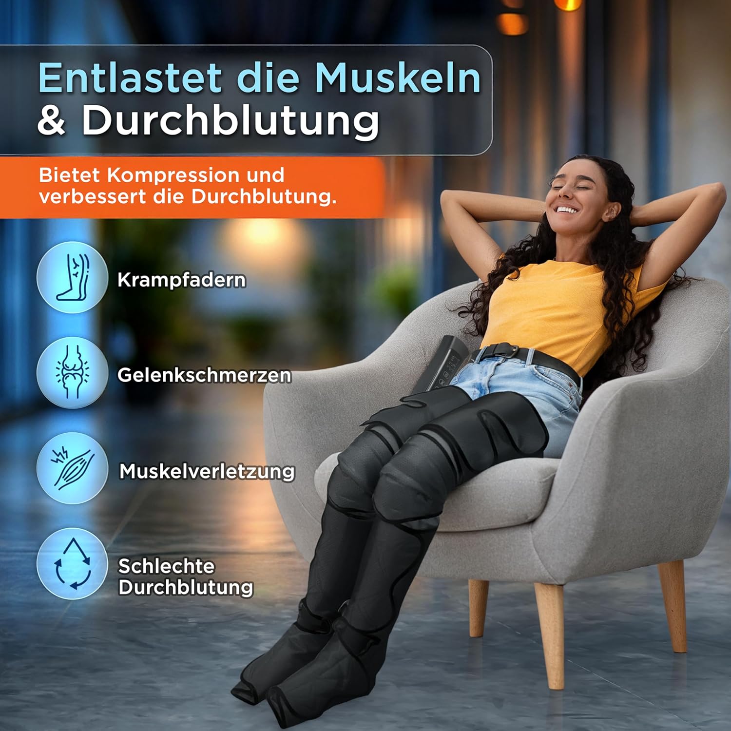 SereneLife Beinmassagegerät mit Wärme und Luftkompression – für Waden, Knie und Füße, 6 Modi, 3 Intensitäten, 3 Wärmestufen, Vibration, für Durchblutung und Muskelentspannung, Geschenkidee – Bild 6