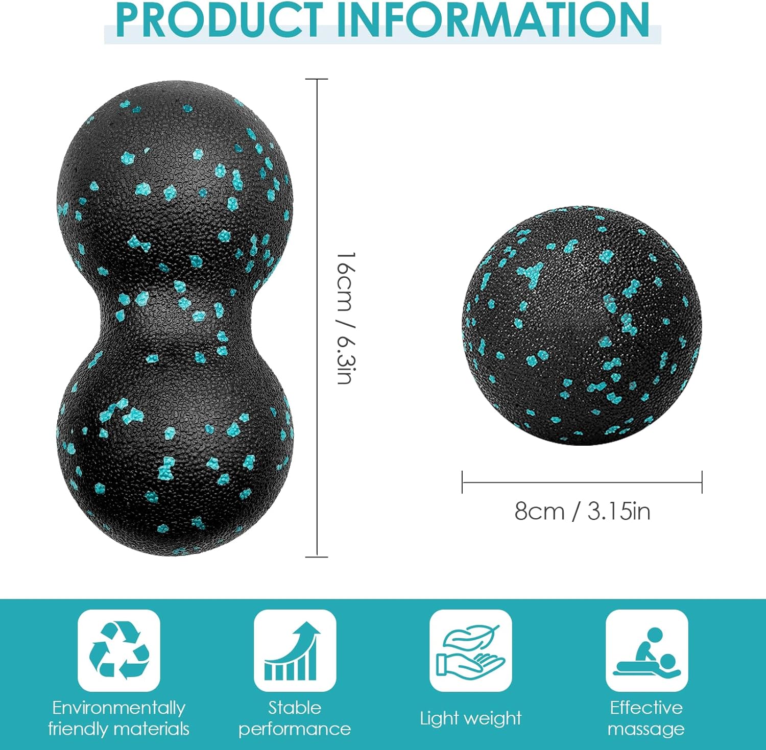 Faszienball und Duoball, 2-teiliges Massageball-Set, kleiner Faszienball-Hals für Wirbelsäule, Fuß, Nacken und Rücken (blau) – Bild 2