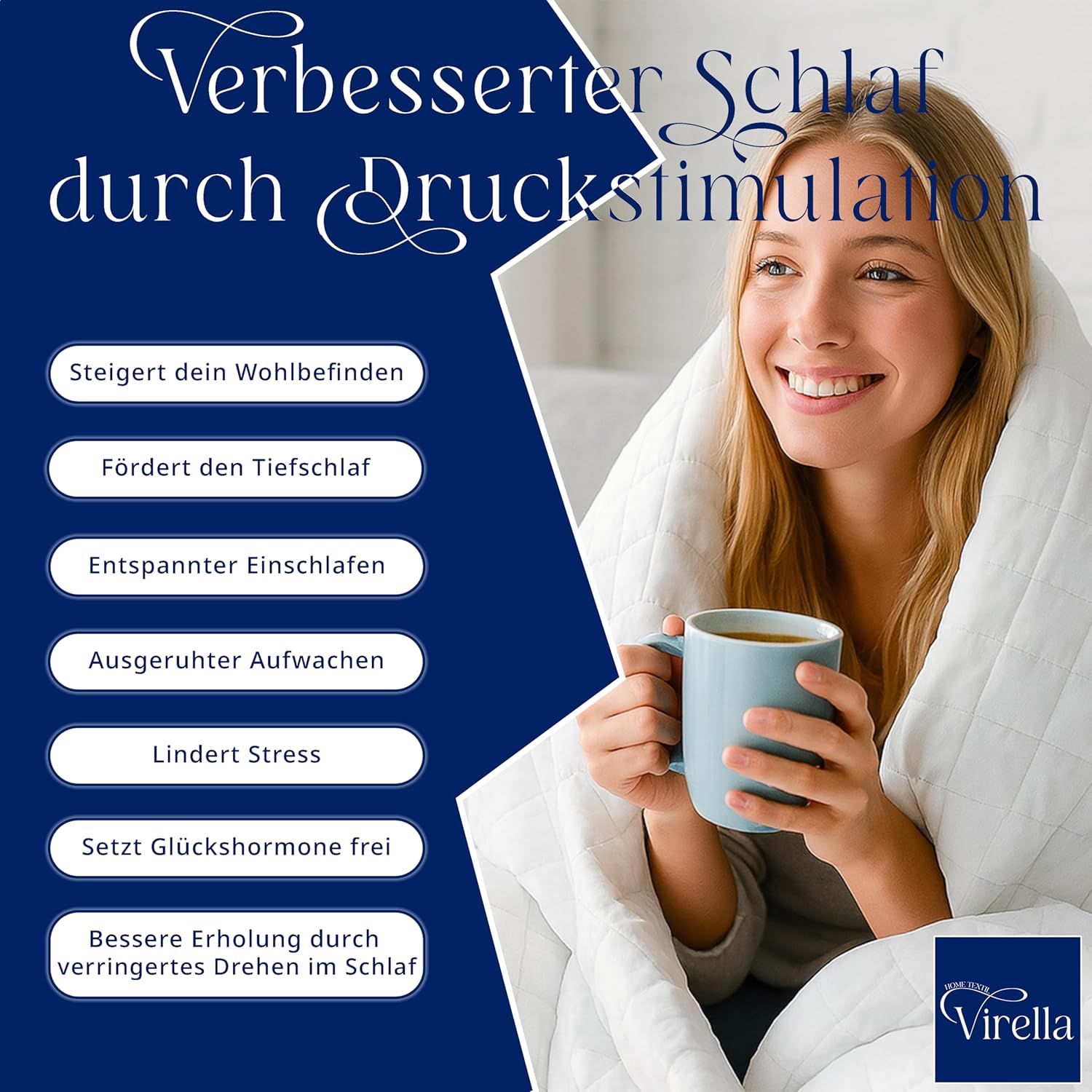Virella Gewichtsdecke 135 x 200 9 kg – schwere Bettdecke aus 100 % Baumwolle – Anti-Stress-Therapiedecke – schwere Decke für tiefen Schlaf und bessere Erholung – Entspannungsdecke – schwere Gewichtsdecke – Bild 3