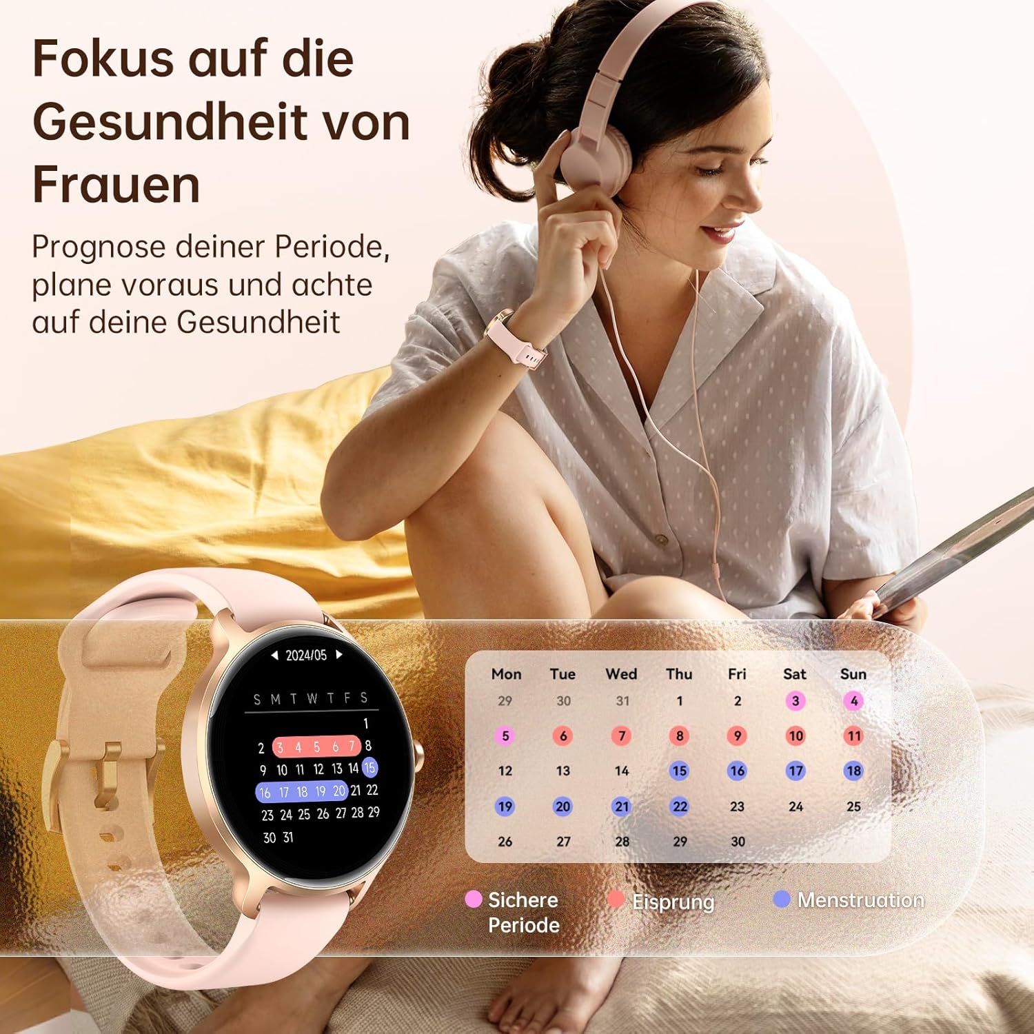 Damen Runde Smartwatch, 1,27 Zoll AMOLED Smartwatch mit Telefonfunktion, Fitnessuhr mit Herzfrequenzmesser, SpO2-Schlafmonitor, Schrittzähler, 120+ Sportmodi, Sportuhr, IP68 wasserdicht, Damenuhren für iOS Android – Bild 6