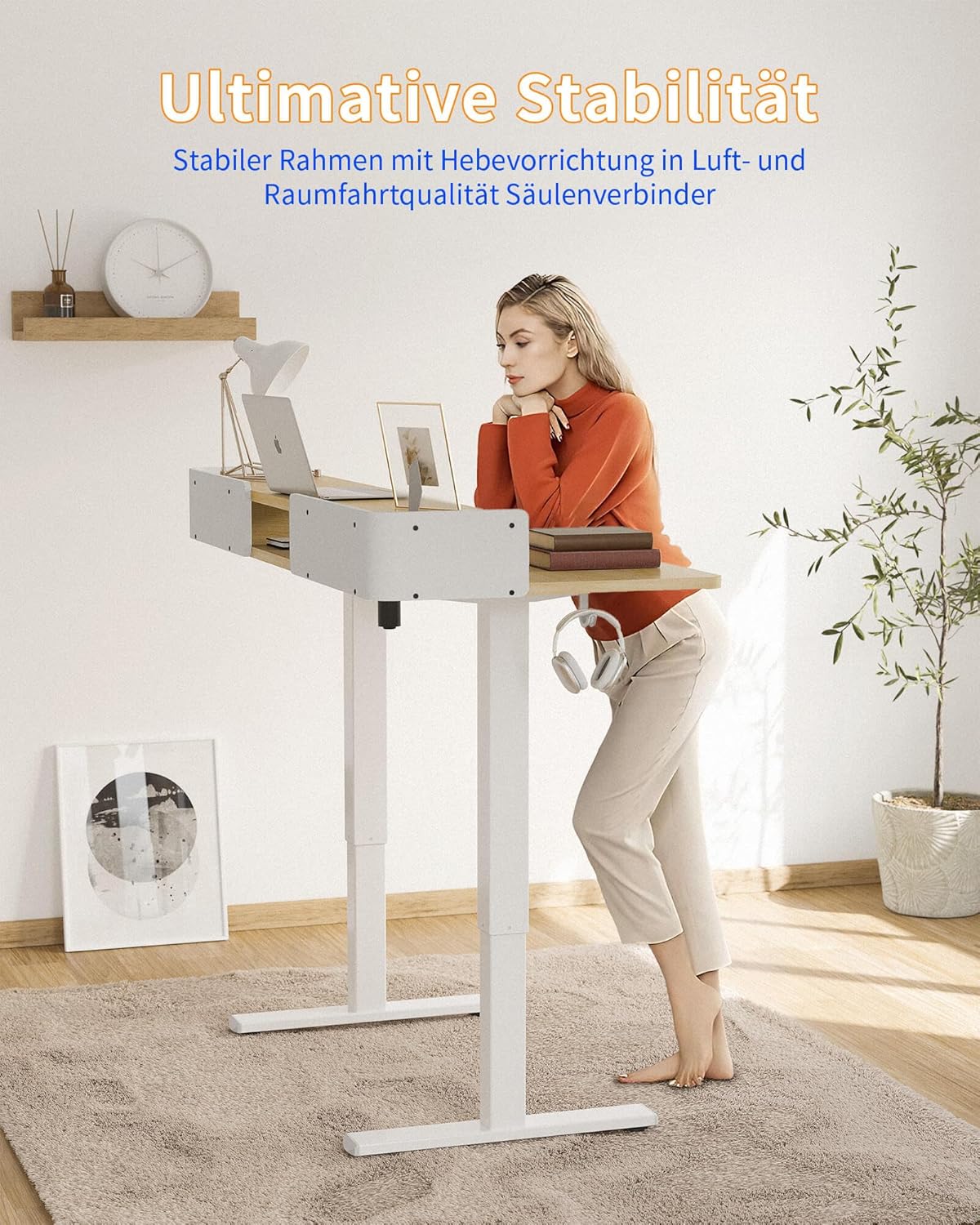 YIHAYO Höhenverstellbarer Schreibtisch mit Schubladen und Monitorständer, 140 x 60 cm, elektrischer Schreibtisch, Stehpult mit Memory-Funktion, Natur – Bild 3