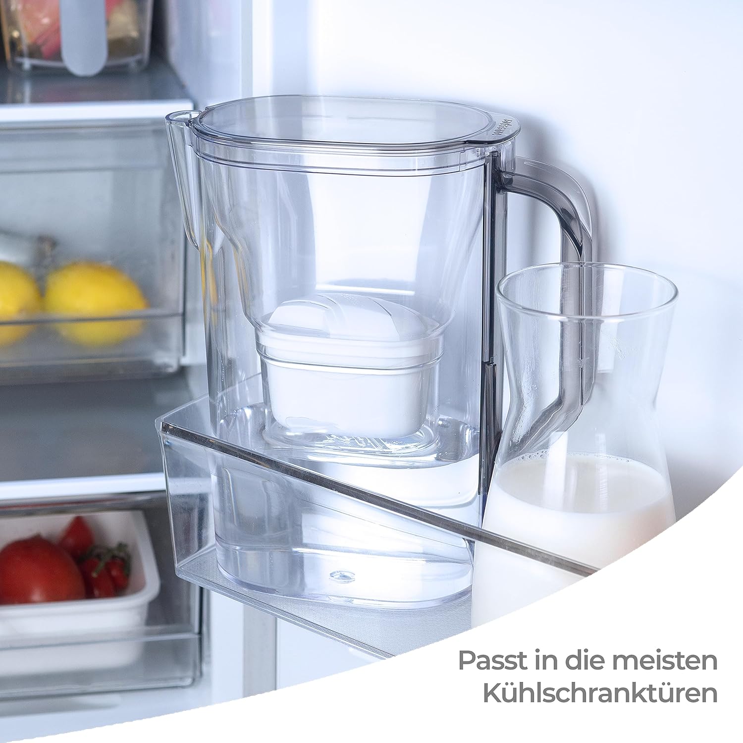 Wessper Wasserfilterkrug 2,7 l für Kühlschranktür, Wasserkaraffe mit Aktivkohlefilter, Wasserkrug kompatibel mit Brita Maxtra Filterkartusche – Schwarz – Bild 5