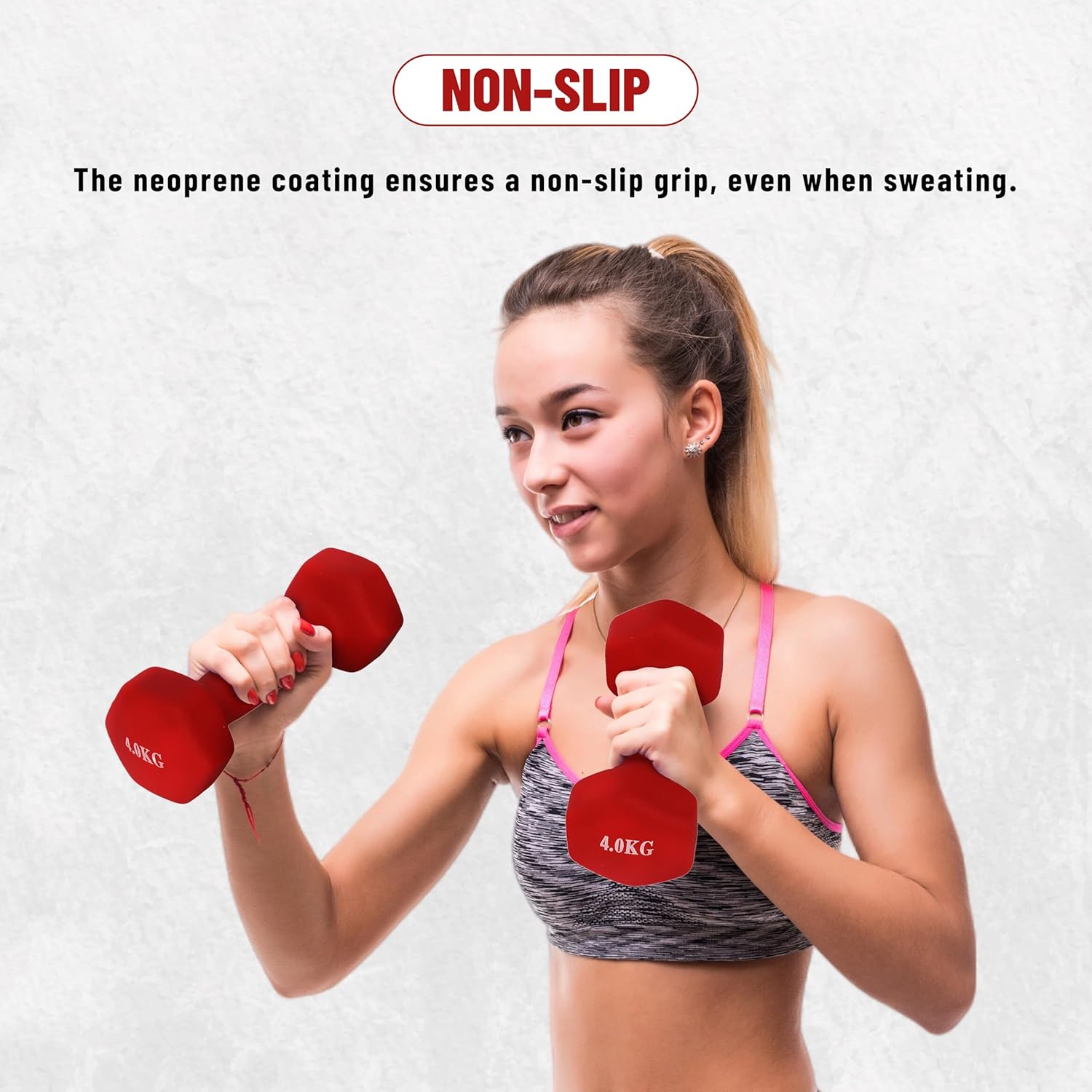 Endlose feste Hantel mit Neoprenbeschichtung für Übungen im Fitnessstudio | Material: Eisen | Gewichte für Damen und Herren, Rot – Bild 4