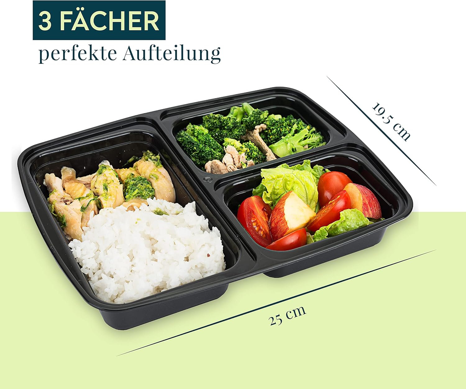 Meal-Prep-Boxen mit 3 Fächern im praktischen 10er-Pack – mikrowellen- und spülmaschinenfest, wiederverwendbar, luftdicht verschlossen, BPA-frei, Lunchbox, Gefrierbehälter, Tupperware-Set, Mikrowellengeschirr – Bild 2