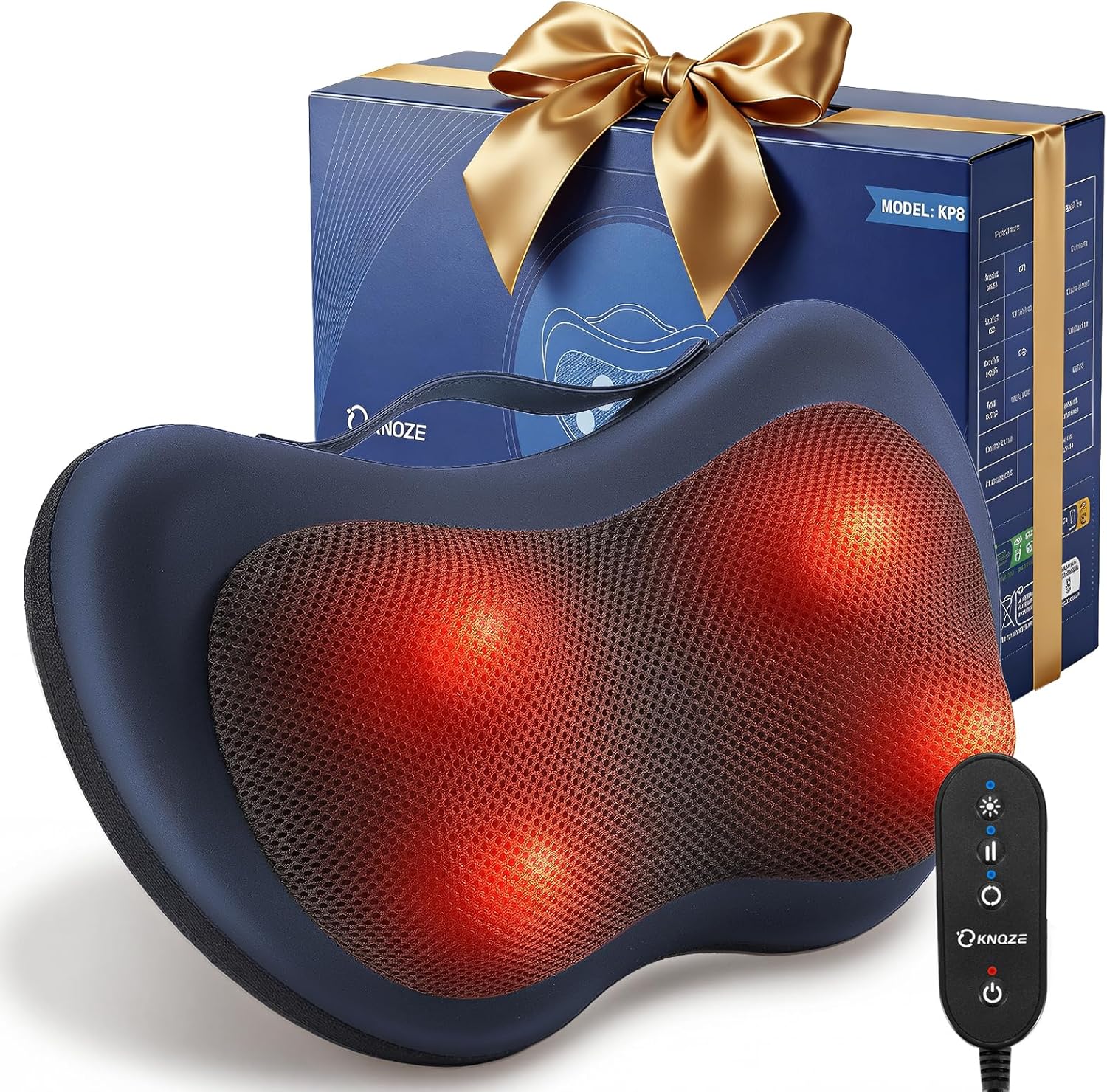 KNQZE Massagegerät, Nackenmassagegerät mit Wärme, Shiatsu-Massagegerät für Nacken, Schulter, Rücken, Geburtstagsgeschenk für Frauen Männer, Massagekissen mit 3D-rotierenden Massageköpfen, Fernbedienung