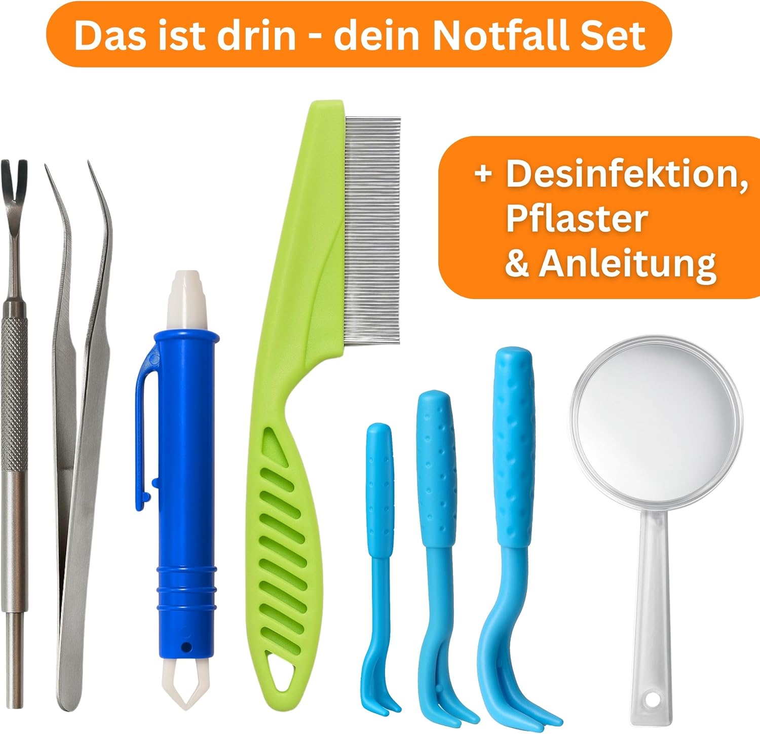 Zeckenentferner-Set – für Tier und Mensch – Zeckenentferner Hund Katze Kinder – Erste-Hilfe-Tasche inkl. Zeckenpinzette, Zeckenhebel, Zeckenhaken, Pinzette etc. Zeckenentferner Zeckenschutz – Bild 4