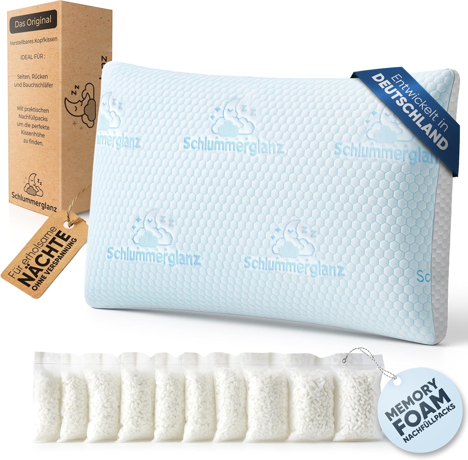 Nackenkissen aus Memory-Schaum – Kissen 40 x 80 cm höhenverstellbar – Ergonomisches orthopädisches Kissen für Nackenschmerzen, Rücken- und Seitenschläfer – Premium-Füllung, Anti-Schnarchen – Finden Sie die richtige Höhe