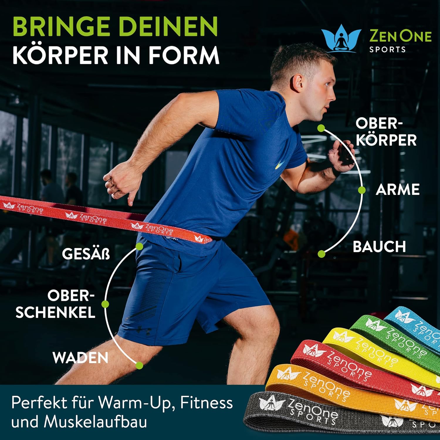 ZenOne Sports® Fitnessbänder Stoff I Widerstandsbänder in 6 Stärken von X-Light bis XX-Heavy I Stoff Widerstandsbänder mit Workout-Guide – Ideal für Krafttraining, Warm-up & Mehr I Gymnastikband – Bild 4
