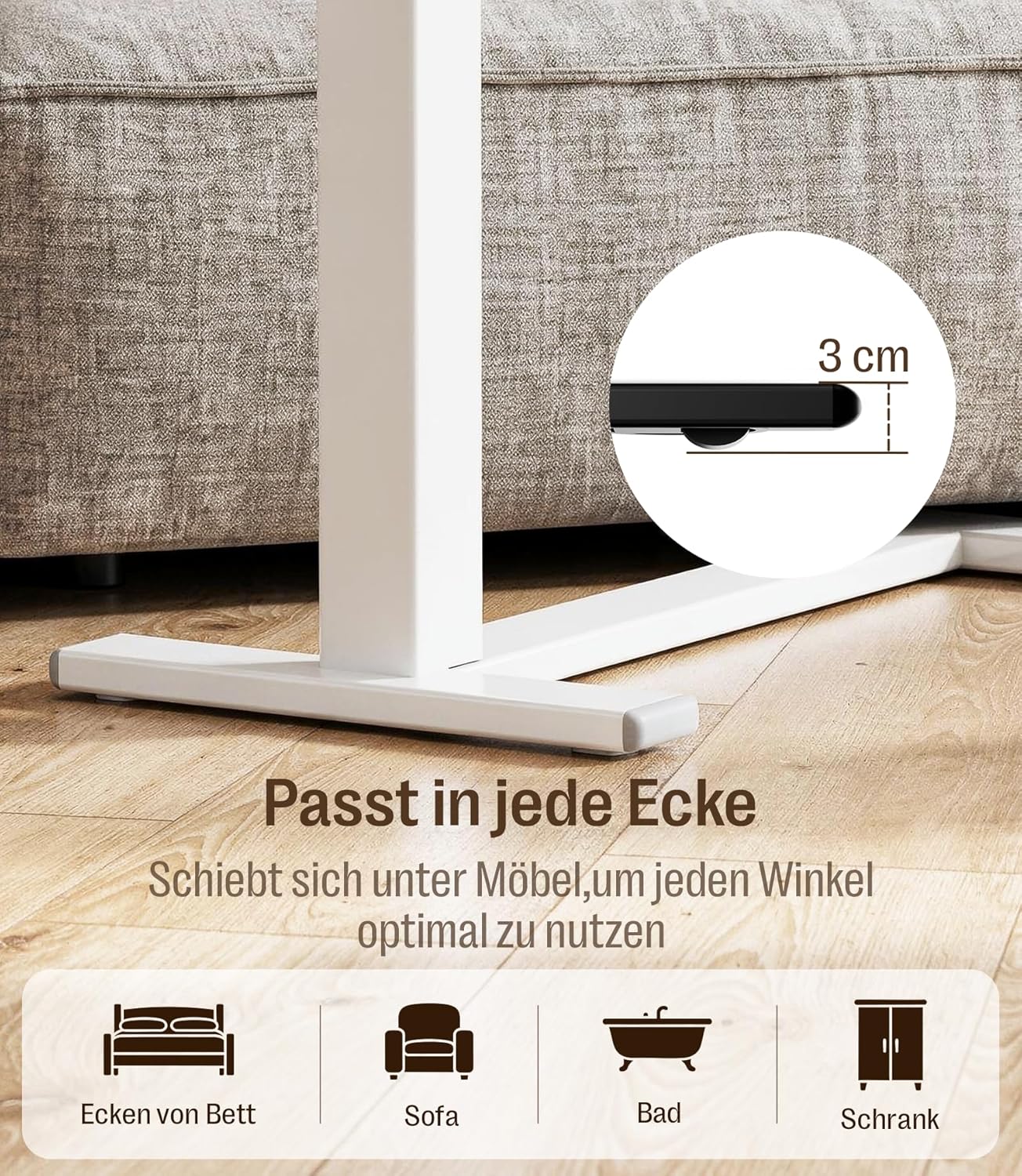 MAIDeSITe Beistelltisch mit Rollen, C-förmiger höhenverstellbarer Betttisch, 70 x 40 cm Stehtisch, mobiler Laptoptisch mit geteilter Tischplatte und verdeckten Rollen – Fit Dual – Bild 5