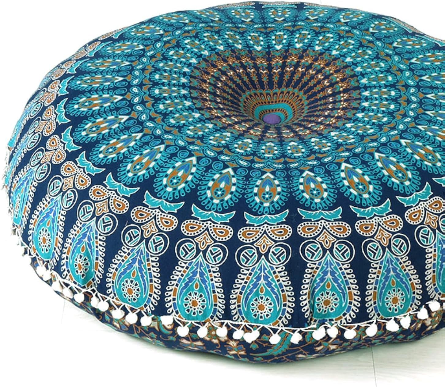 32 Zoll Mandala Bodenmeditationskissen, Sitzkissenbezug, Hippie, rund bunt dekorativ Bohemian, Boho Hundebett, Indischer Bezug., 32"