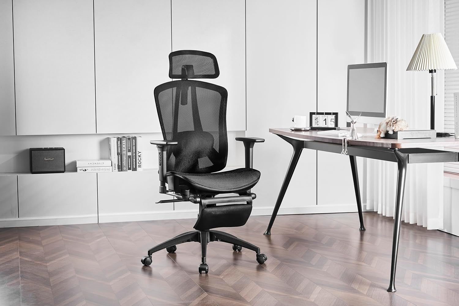 Bürostuhl Ergonomischer Schreibtischstuhl mit 2-Achsen-verstellbarer Lordosenstütze, Chefsessel aus Carbon-Netzgewebe, Computerstuhl-Rückenlehne, hoher Wasserfallsitz, 150 kg Tragkraft – Bild 9