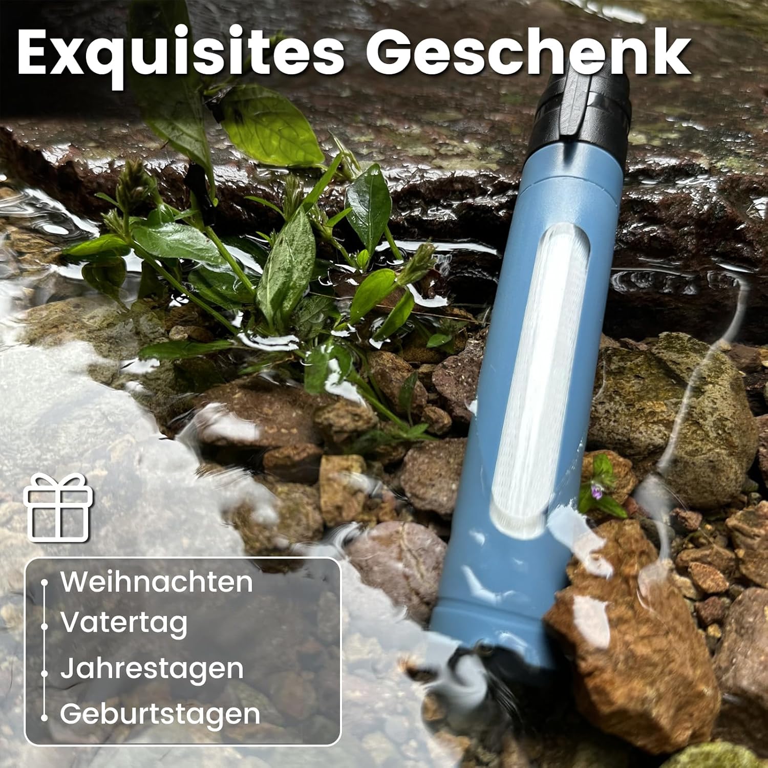 Wasserfilter Outdoor Survival mit Sichtfenster, persönlicher Trinkwasserfilter als Stift, 0,01 µm Ultrafiltrations-Aktivkohle, 3000 l Fassungsvermögen, leicht, tragbar für Camping, Wandern (blau x 3) – Bild 7