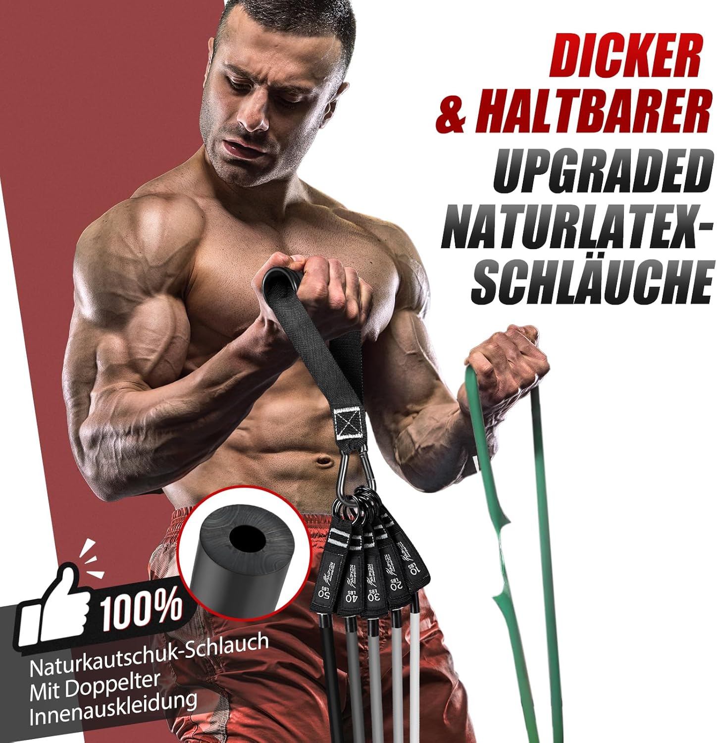 Fitnessbänder-Set, 150 lbs 200 lbs 250 lbs Widerstandsbänder 5 verschiedene Stärken, Widerstandsbänder-Set mit Griffen, Knöchelriemen und Türanker, tragbarer Rucksack, für Indoor-Heim-Fitnessstudio und Outdoor – Bild 3