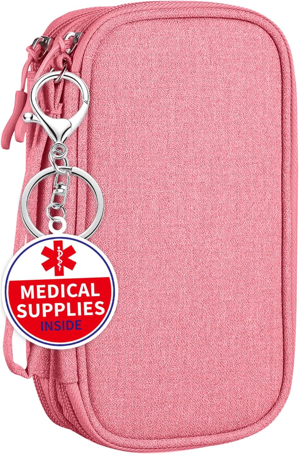 Diabetiker-Tasche, doppellagige Medikamenten-Tragetasche für Glukosemessgerät, Insulin-Stift, Teststreifen, Spritzen, Nadeln, Aufbewahrungstasche für Blutzuckermessgerät, Diabetes-Zubehör, Pink