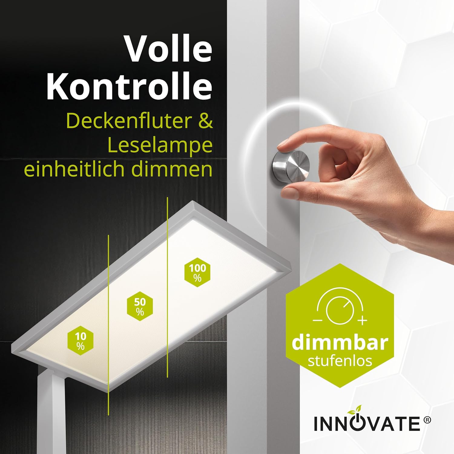 INNOVATE LED Stehlampe Büro dimmbar mit Uplighter Silber (7500 lm UGR< 19 80 W) Tageslichtlampe Schreibtisch Stehlampe dimmbar I Stehleuchte LED Home Office Schreibtische & Arbeitsplätze Stehlampen – Bild 5