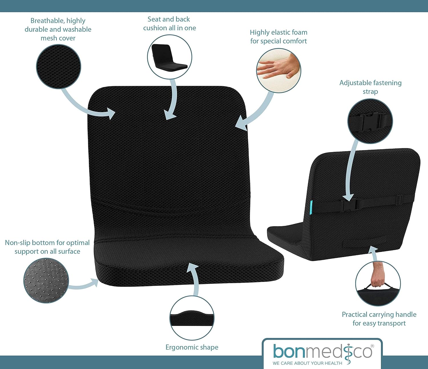 bonmedico Orthopädisches Sitzkissen und Rückenkissen 2 in 1, ergonomische Lordosenstütze mit hochflexiblem Schaumstoff für Bürostuhl, Auto und Zuhause, ideal als Keilkissen – Bild 6