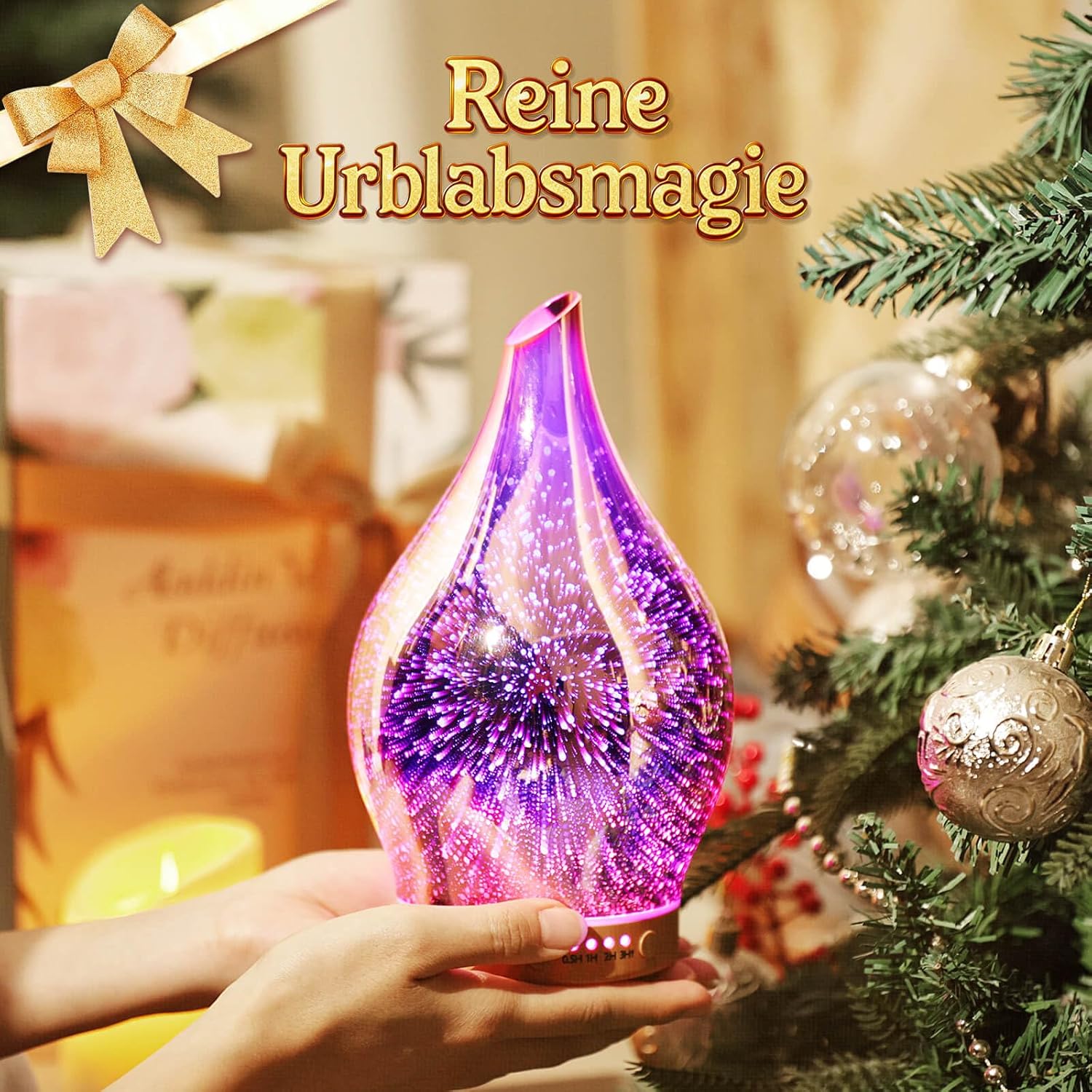 Porseme Aroma-Diffusor 150 ml, mundgeblasener 3D-Glas-Luftbefeuchter, Ultraschall-Aromatherapie-Öl-Diffusor mit 7 farbigen LED-Lichtern, Diffusor für ätherische Öle mit Timer, BPA-frei für Zuhause (Roségold) – Bild 6