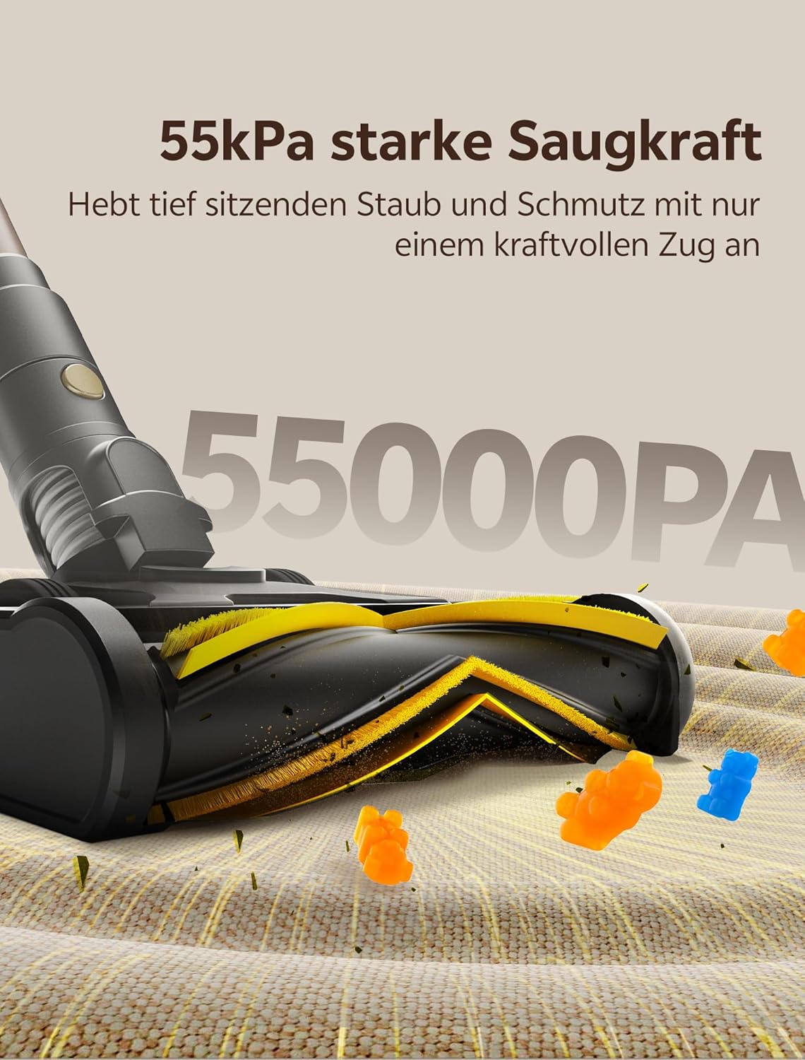 Ultenic Akku-Staubsauger, 600 W/55.000 Pa/65 Min., kabelloser Staubsauger mit GreenEye-Technologie, Teleskoprohr & freistehend, 6-lagiger Filter, Anti-Tangle-Bürste, für Tierhaare, Teppiche, Hartböden – Bild 2