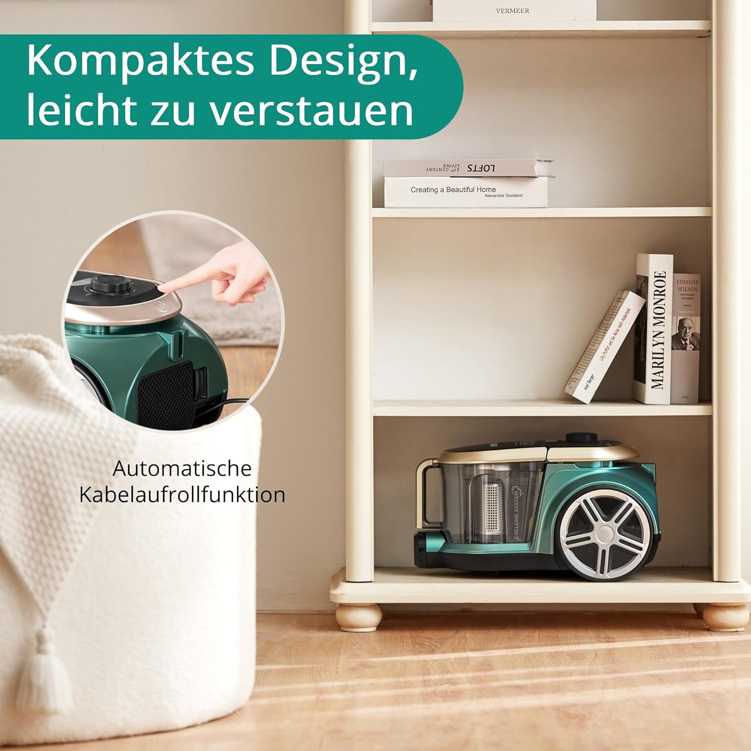 Eureka Apollo Beutelloser Staubsauger, leichter Zylinderstaubsauger mit Einzelzyklonsystem, 800-W-Leistungseffizienzmotor, 2,2-Liter-Staubbehälter, für Teppiche und Hartböden, Grün – Bild 6