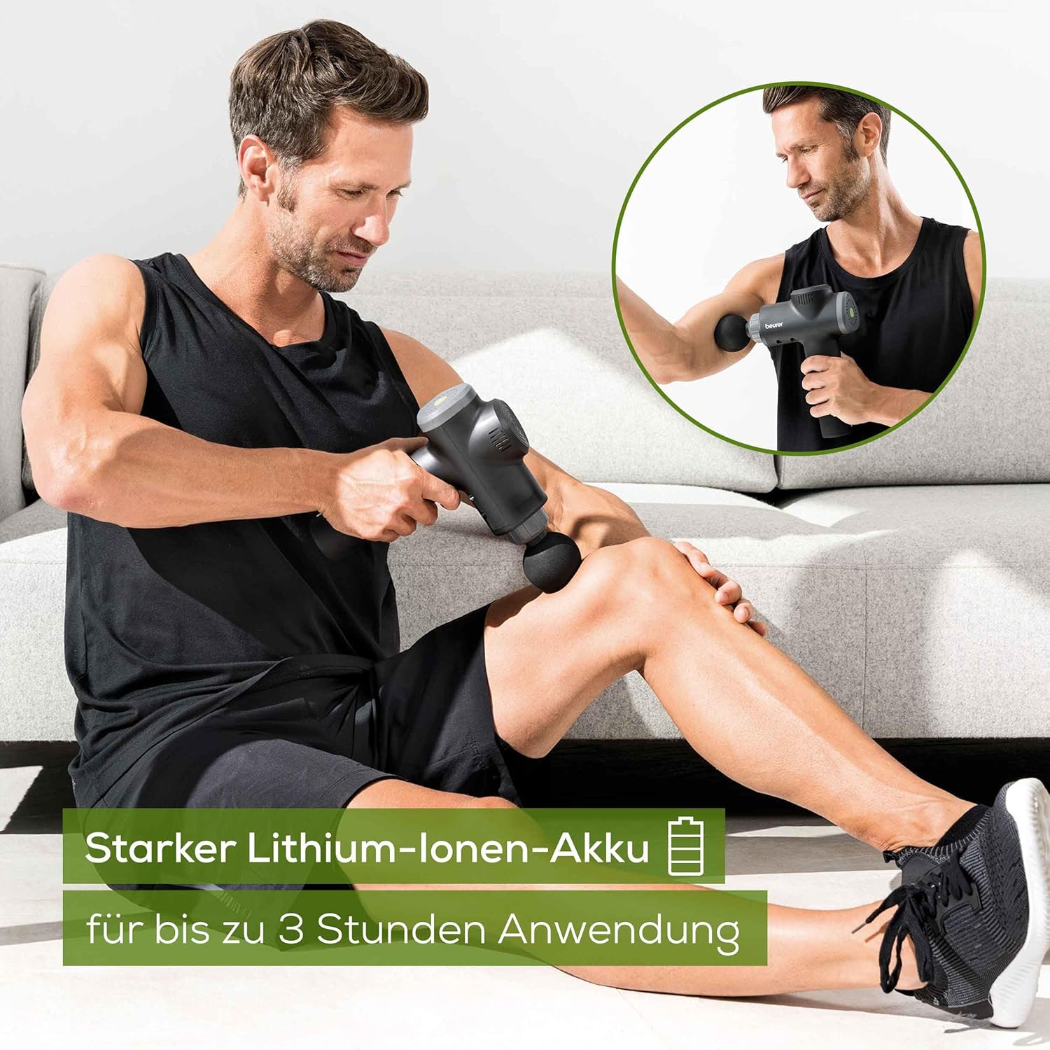 Beurer MG 180 Massagepistole, Massagepistole mit 6 Aufsätzen, 4 Intensitätsstufen für gezielte Muskelmassage, anwendbar für alle Muskelgruppen zur Aktivierung und Regeneration – Bild 4