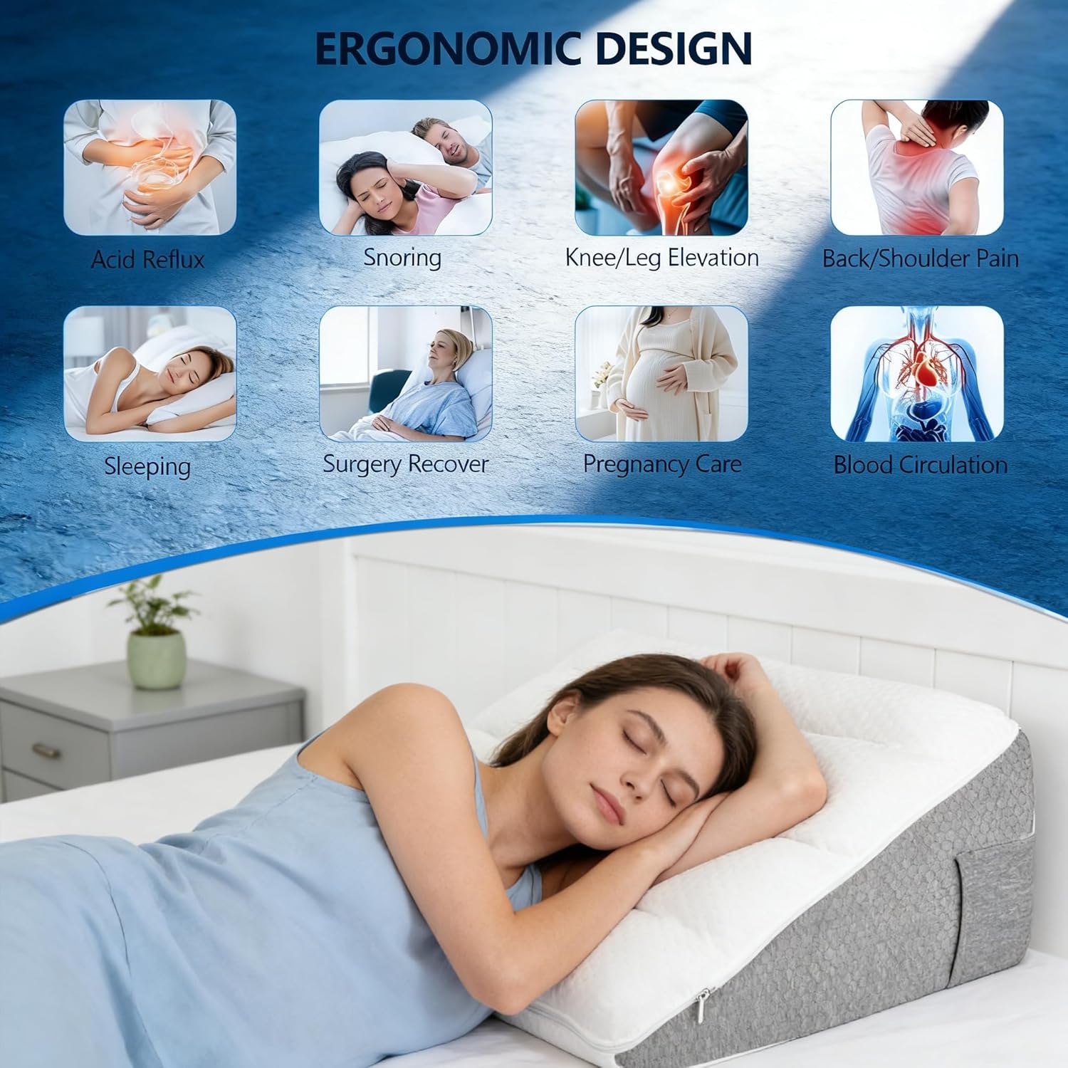 Keilkissen für Bett und Sofa, doppeltes Lesekissen für Rückenkissen, Betterhöhung, Rückenstützkissen, Lesekissen aus hochdichtem Schaumstoff für Rücken, Beine und Knie beim Spielen (unabhängig) – Bild 6