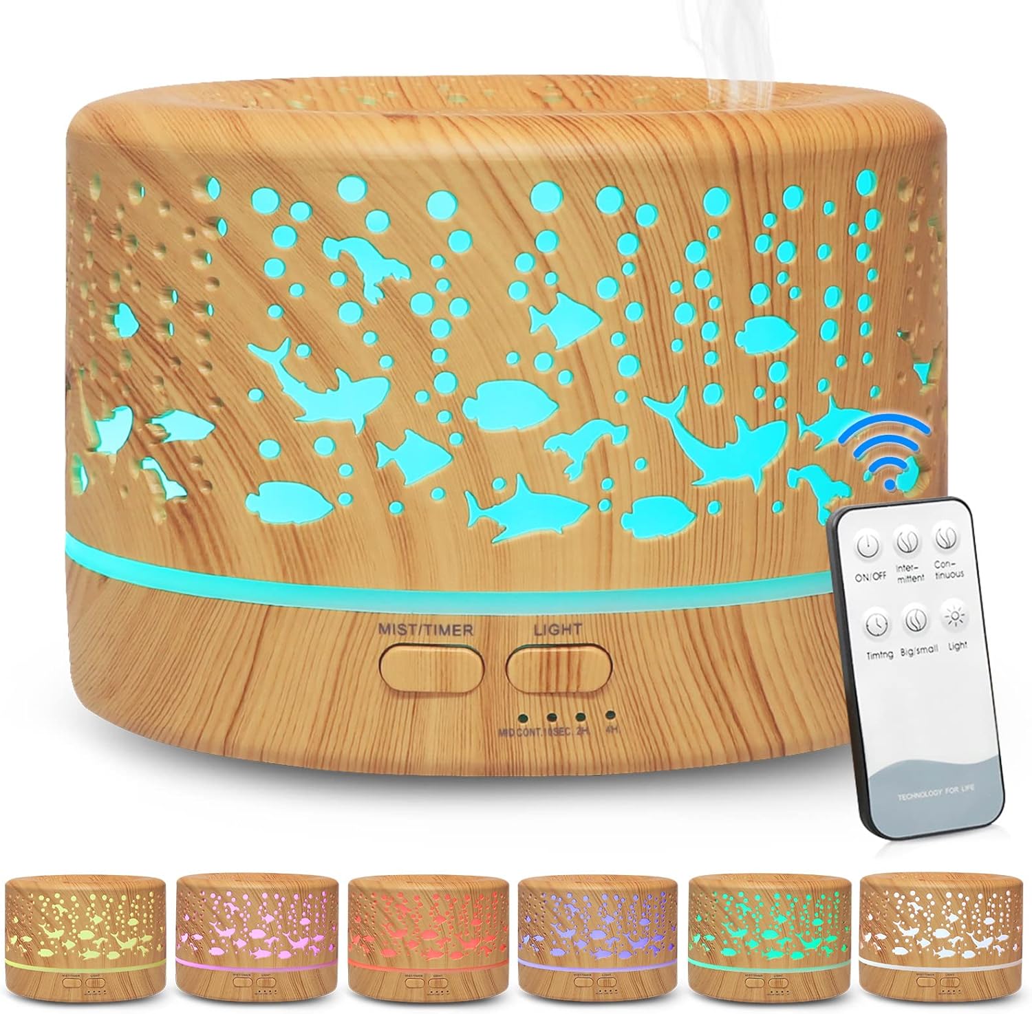 Hianjoo Aroma-Diffusor 700 ml, Luftbefeuchter mit Timer, Ultraschall-Aromatherapie-Diffusor LED mit 7 Farben für Büro, Yoga, Spa, Schlafzimmer – helles Holz