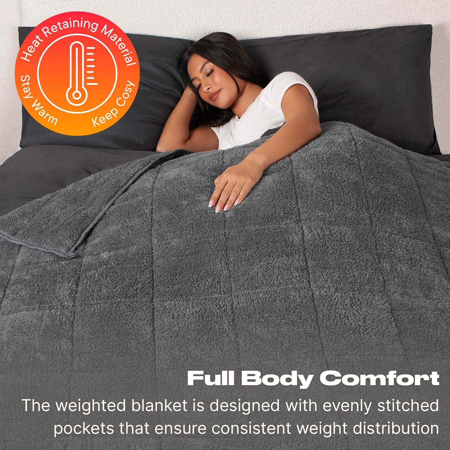Brentfords Gewichtsdecke 6 kg für Einzelpersonen, Gewichtsdecke aus Teddyfleece für Erwachsene, 125 x 180 cm, schwere Decke Anthrazit (Haftungsausschluss: Nur für Personen ab 3 Jahren geeignet) – Bild 3
