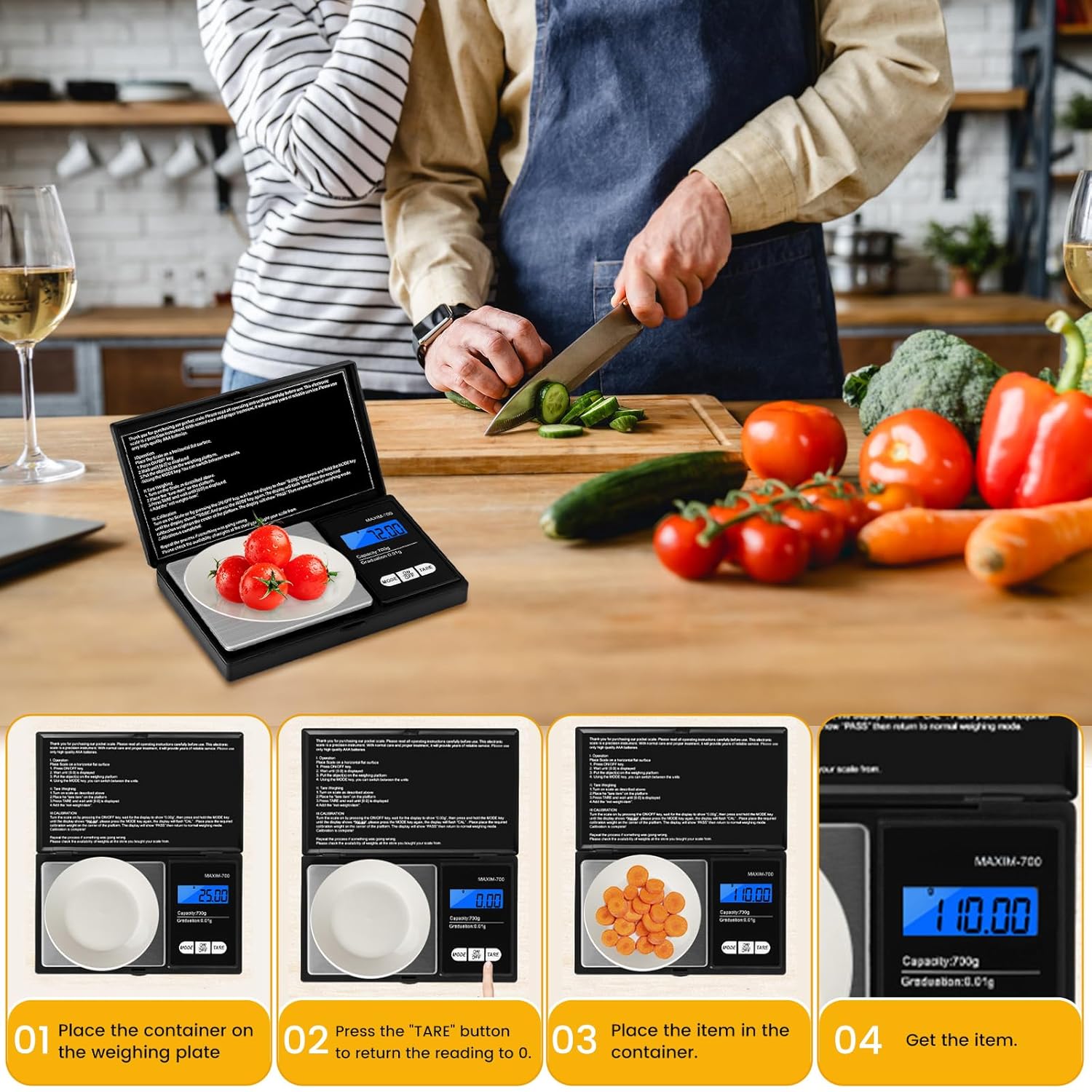 Oderra Präzisionswaage 700 g x 0,01 g, tragbare Schmuckwaage mit LCD-Display, inklusive 2 Batterien, geeignet für Schmuck, Gold, Kaffee und Lebensmittel – Bild 5