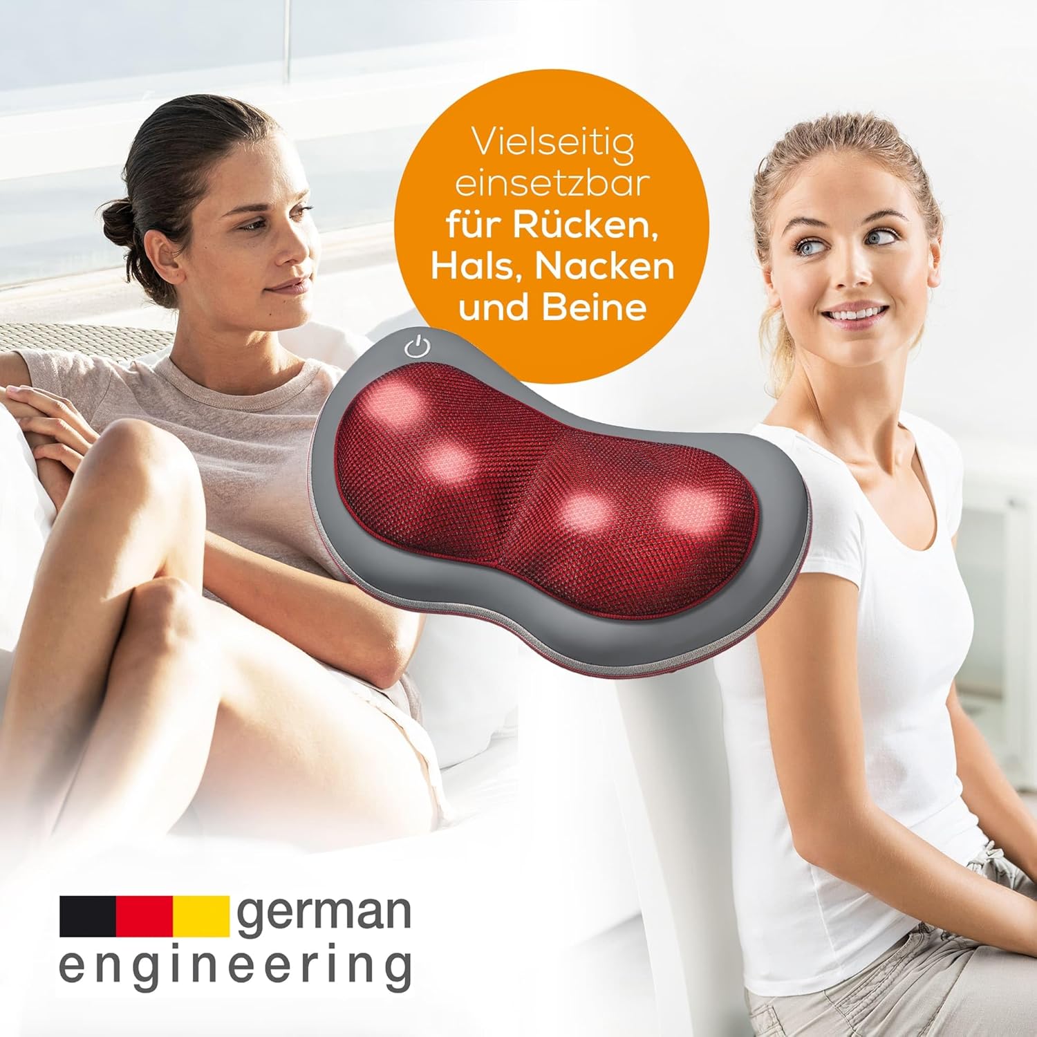 Beurer MG 149 Rücken-Nacken-Massagegerät für entspannende Shiatsu-Massage, zwei Richtungen, Heizfunktion, 4 Massageköpfe, grau/rot – Bild 2