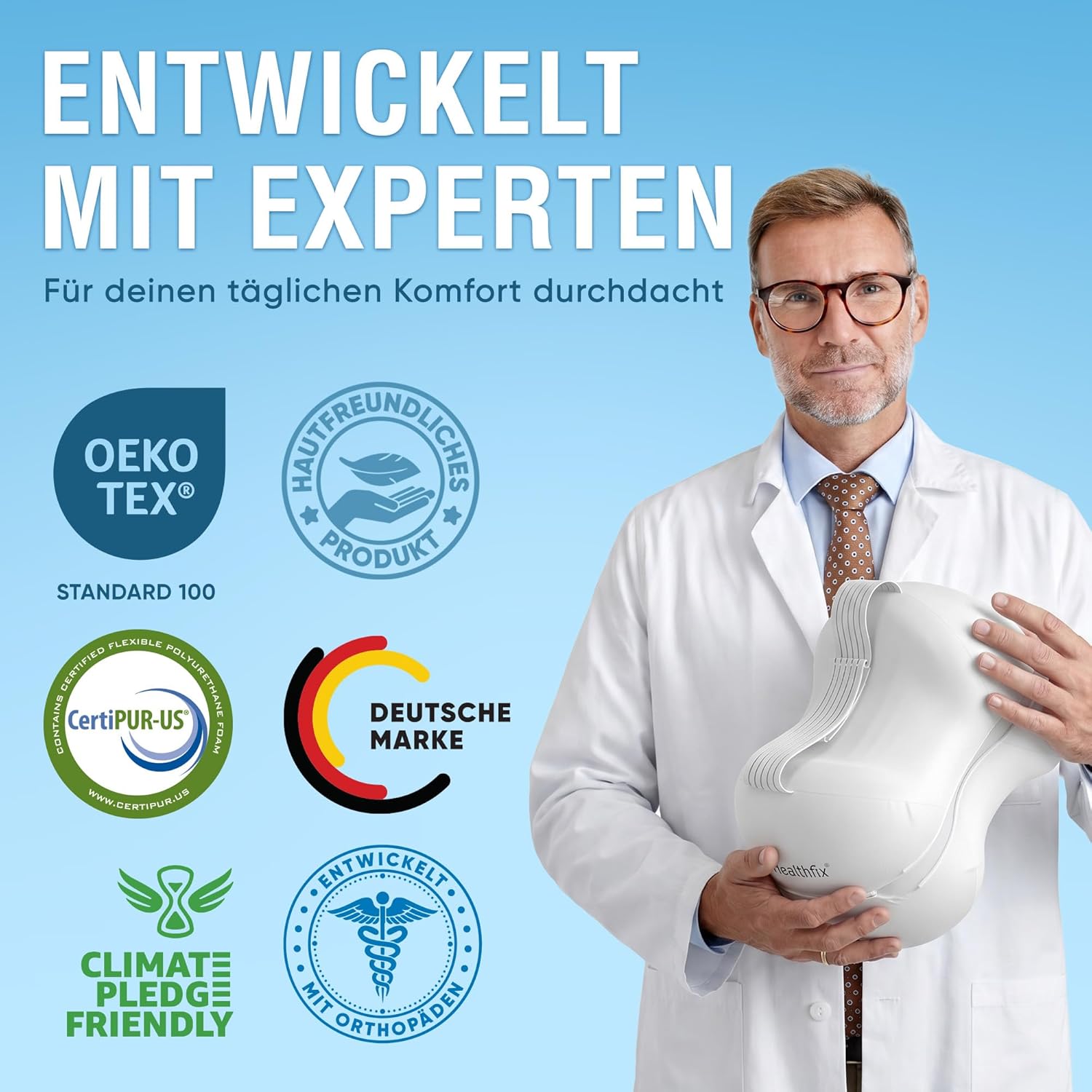 Healthfix Kniekissen für Seitenschläfer, orthopädisches Beinkissen zum Schlafen mit Gurt, 2 Stück, Memory-Schaum, kühlender, waschbarer Bezug (weiß) – Bild 10