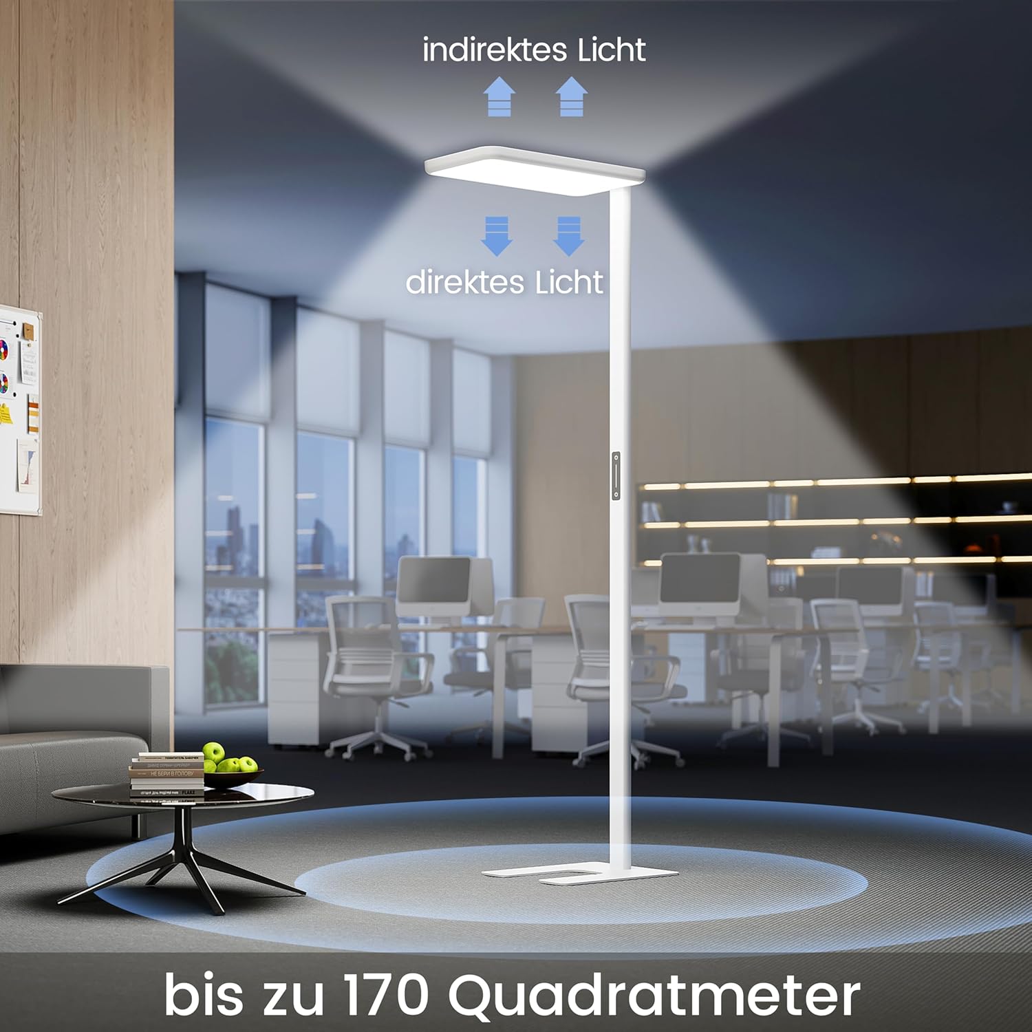 UGR98,2 m Vollspektrum-Tageslichtlampe, Dual-Stehlampe, dimmbar, Augenschutz, Deckenfluter, 4000 K, Stehlampe, Büro, Leselampe für Kinderzimmer, Weiß – Bild 5