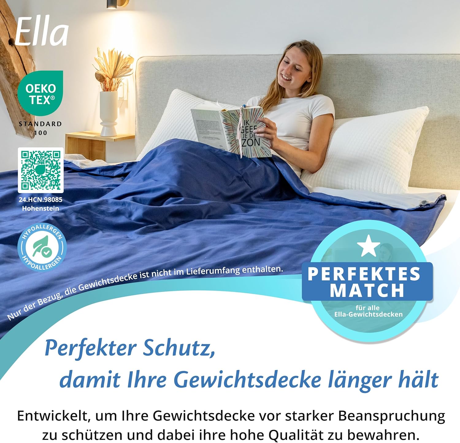 Ella Bettbezug 135 x 200 cm für Gewichtsdecke – aus 100 % Baumwolle – geeignet für Gewichtsdecken mit 7 kg und 9 kg – Marineblau – Bild 2