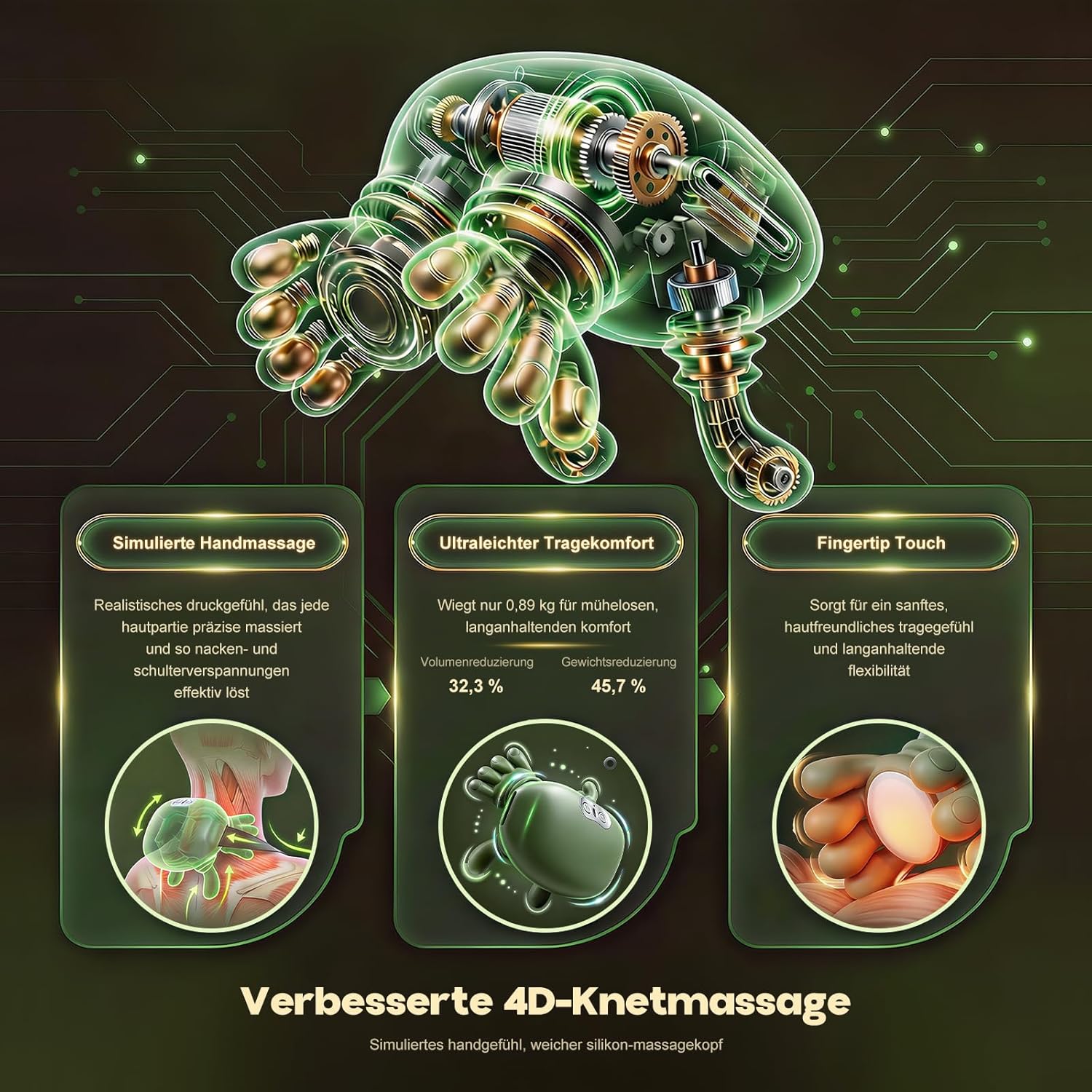 Massagegerät, 4D-Nackenmassagegerät mit Wärme, tragbarer Nacken, 3 Modi und 2 Wärmeeinstellungen, USB elektrisch, entspannt Muskeln und lindert Müdigkeit, für Zuhause und Büro, Grün – Bild 4