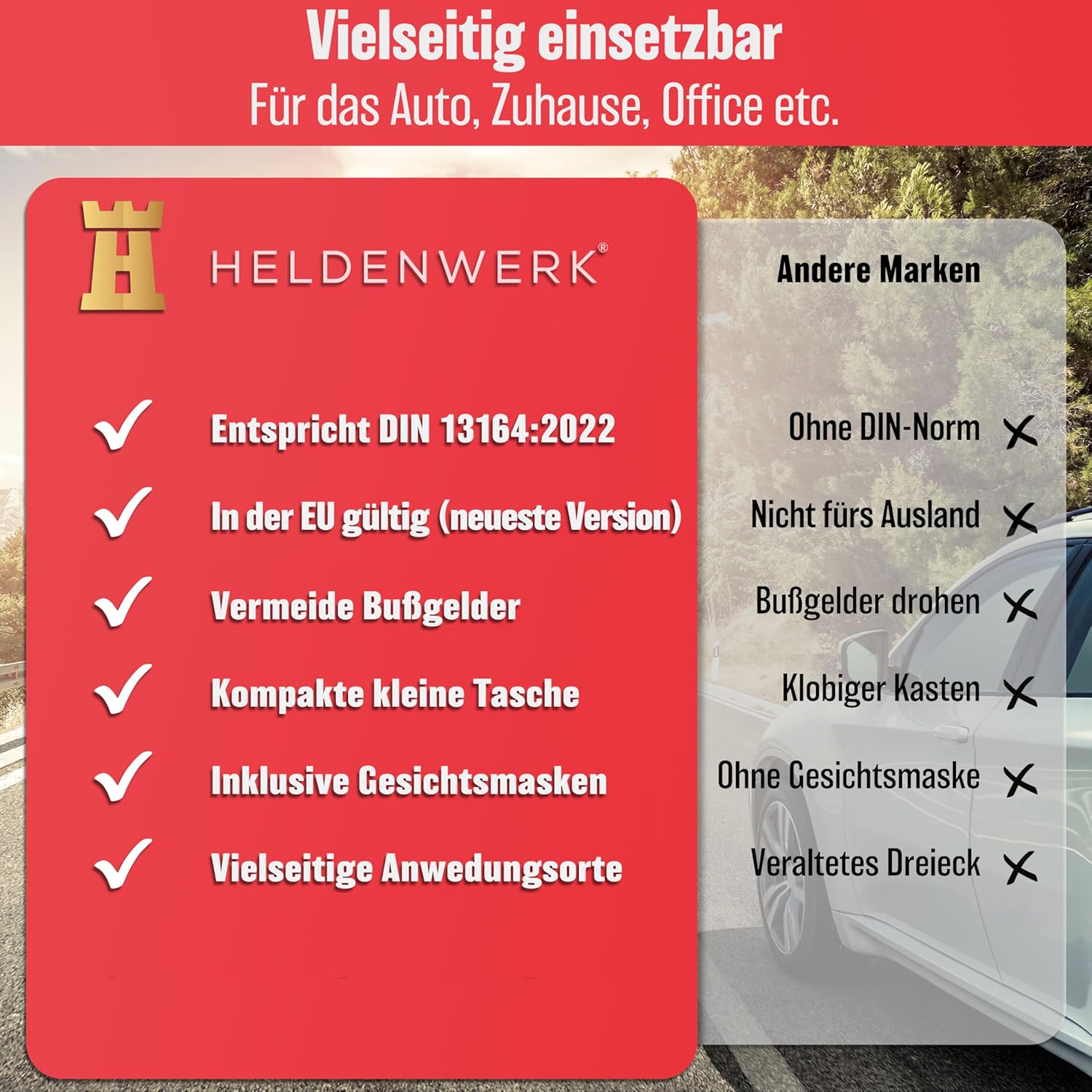 HELDENWERK Auto-Verbandstasche nach aktueller Norm 2026 – Europa einsetzbar – Erste-Hilfe-Set KFZ-Verbandtasche DIN 13164:2022 (StVO konform) – Bild 6