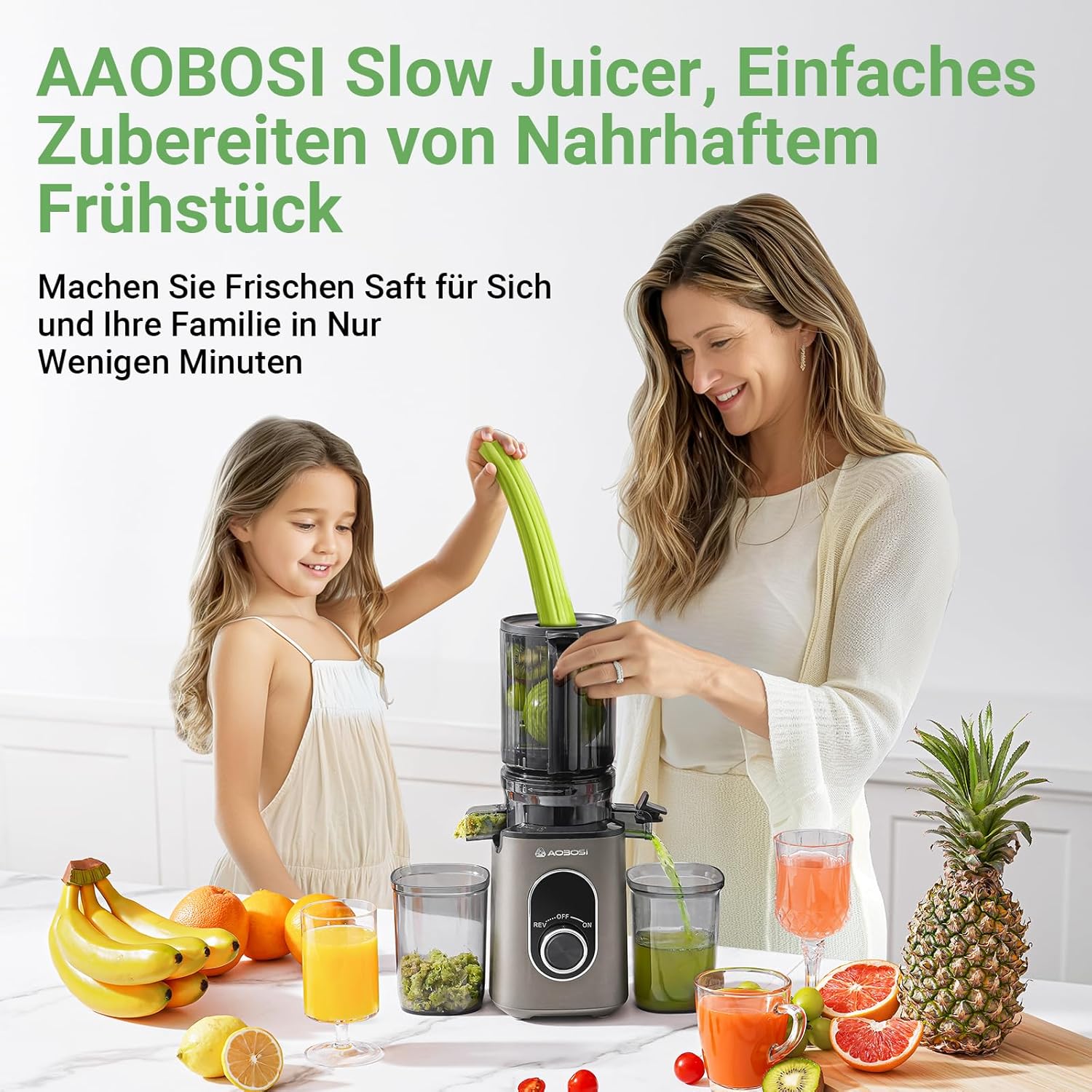 AAOBOSI SlowJuicer für Gemüse und Obst, hohe Saftausbeute, elektrischer Entsafter mit Umkehrfunktion, leicht zu reinigen, BPA-frei – Bild 8
