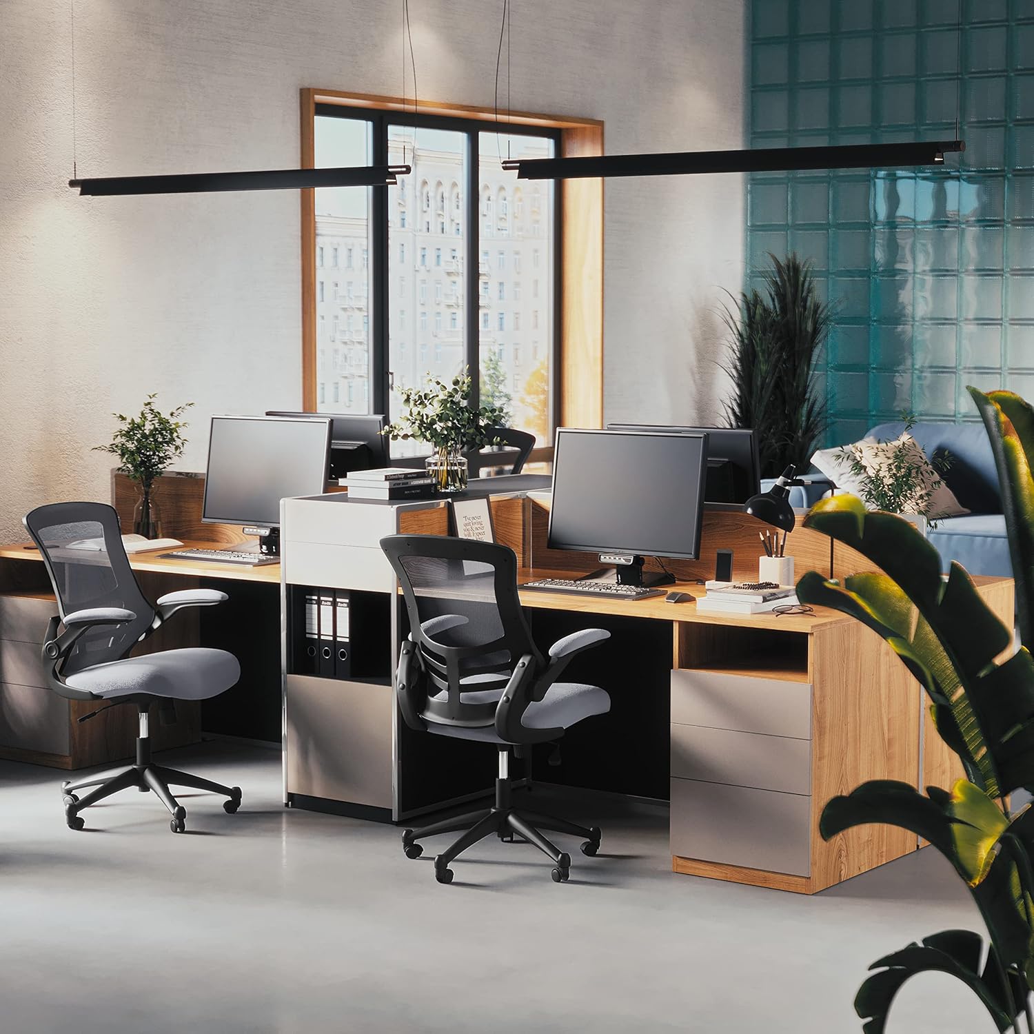 Flash Furniture Bürostuhl mit hoher Rückenlehne, ergonomischer Drehstuhl mit klappbaren Armlehnen und verstellbarer Kopfstütze – Bild 6
