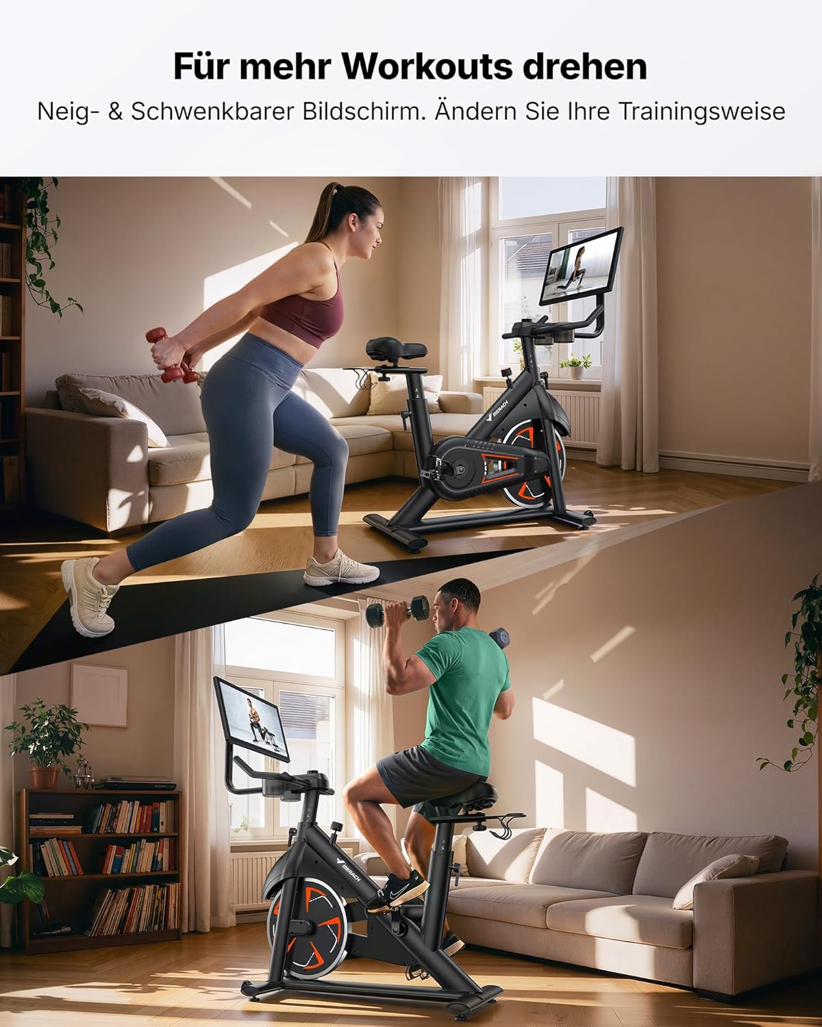 MERACH Heimtrainer Fahrrad mit 21,5" drehbarem FHD-Bildschirm, Leises Heimtrainer Fahrrad mit automatischem Widerstand, verstärkter H-Rahmen, stoßdämpfender Luftkissensattel, eigene App, bis 150 kg – Bild 8