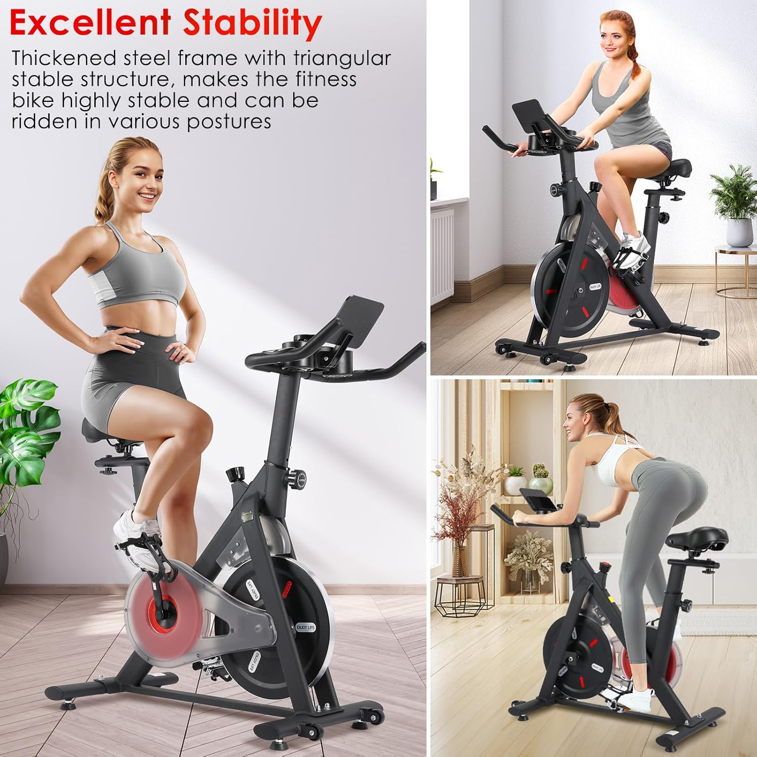 LIFERUN Heimtrainer Fahrrad Magnetwiderstand, Leise Spinning Bike Indoor mit Pulsmessung, LCD-Monitor, einstellbare Sitze, Tablet-Halterung, Stationäres Bike Hometrainer für Kardiotraining Zuhause – Bild 8