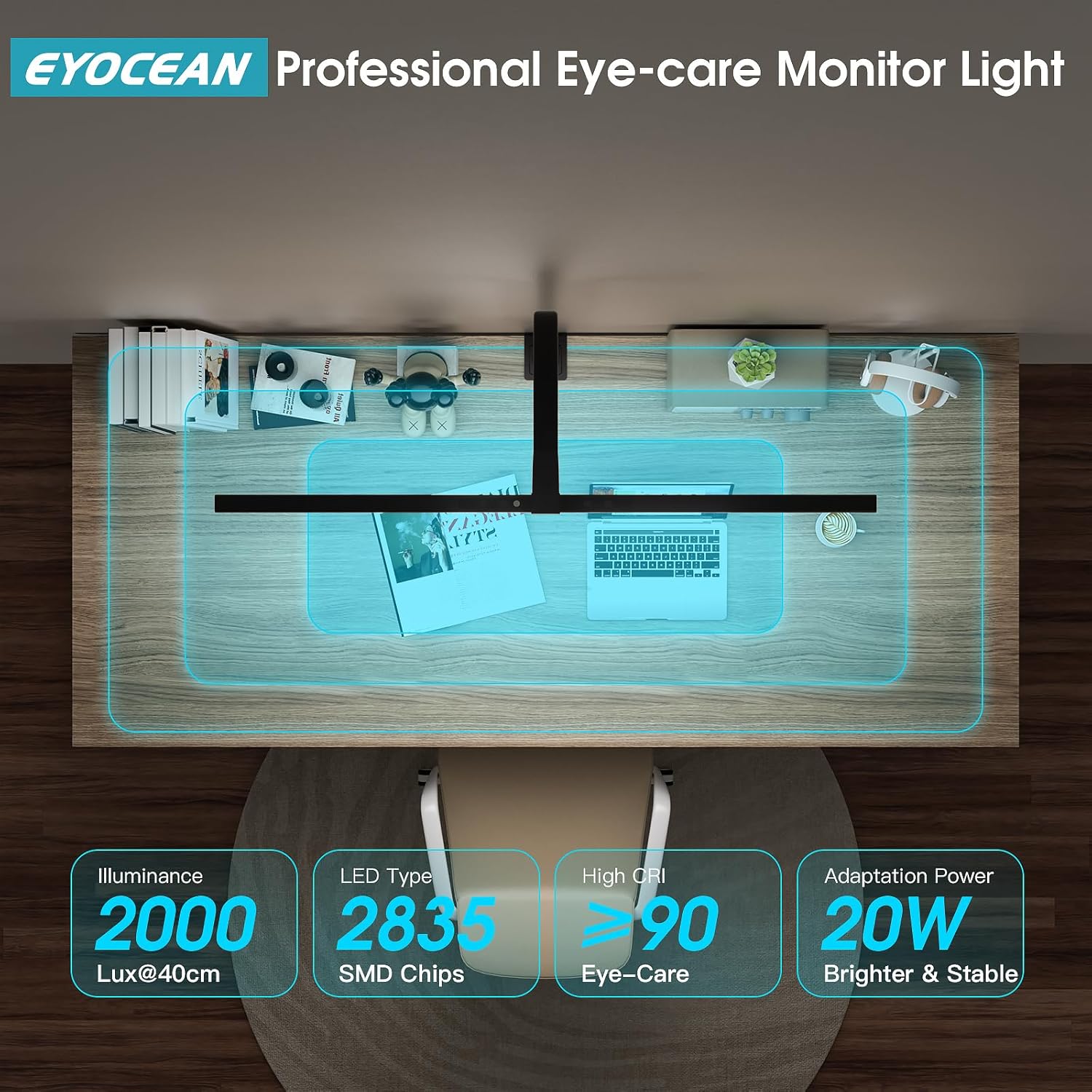 EYOCEAN LED-Schreibtischlampe mit automatischer Dimmung, 80 cm Tischlampe klemmbar mit einstellbaren Farbtemperaturen, Augenschutz, Vollspektrum-Tageslichtlampe, Klemmleuchte mit Timer-Funktion – Bild 9
