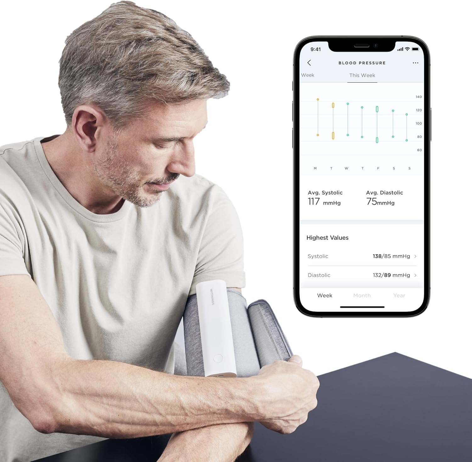 BUNDLE Withings BPM Connect + Reiseetui – Elektronisches Oberarm-Blutdruckmessgerät, Blutdruckmessgerät – WLAN und Bluetooth-Synchronisierung – Bild 2
