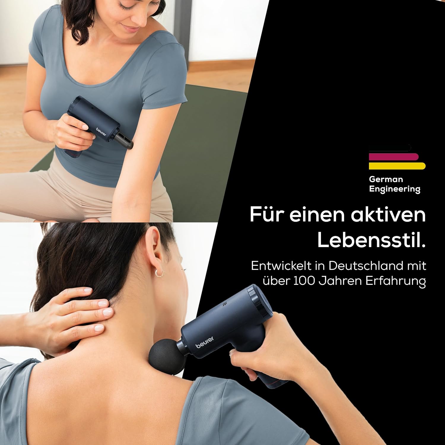Beurer PowerReload Massagepistole, professionelle Triggerpunktmassage zur Entspannung & Regeneration, kraftvolles Muskelmassagegerät mit 5 Aufsätzen, 5 Intensitätsstufen, extrem leise & Akku bis zu – Bild 4