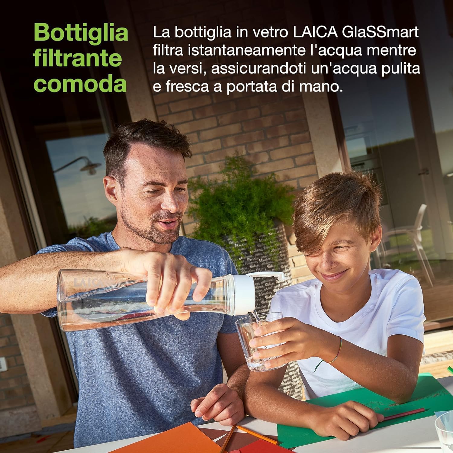 Laica Bk31A Glassmart Glasfilterflasche, 3 schnelle Scheibenfilter im Lieferumfang enthalten, 360 Liter sofort gefiltertes Wasser, weiß/klar, 13,8 x 13,8 x 38,8 cm, 1,06 kg – Bild 3