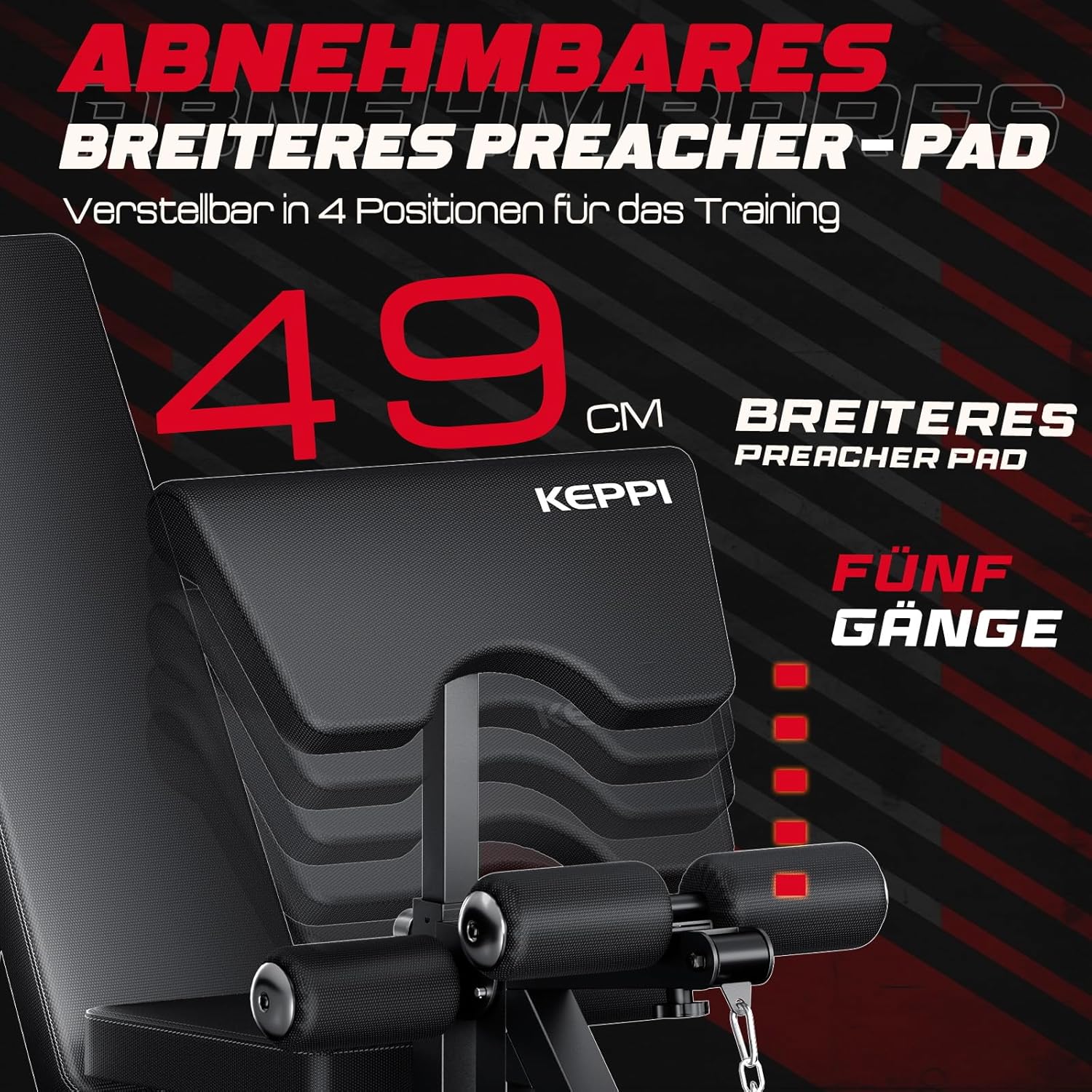 Keppi Bench3000 Max verstellbare Hantelbank mit 600 kg Tragkraft, strapazierfähig, verstellbar für Heimtraining, Schrägbank, Preacher-Pad und Trainingsbank mit Neigungs-/Abwärts-/Flachverstellung – Bild 3