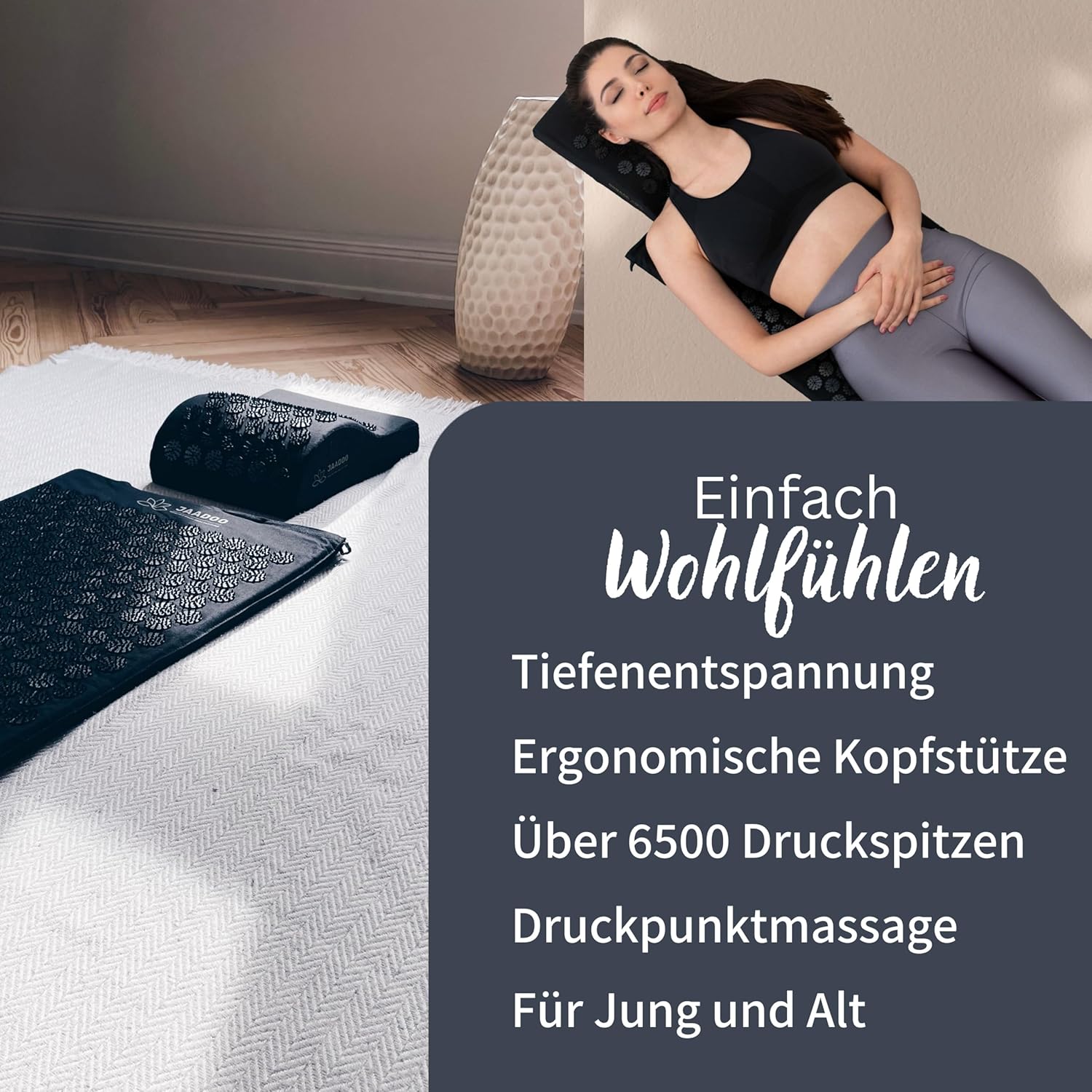 Akupressurmatte mit Kissen – perfekt für Anfänger (Memory-Schaum passt sich an) – Entspannung pur – Bezug aus 100 % Baumwolle – Akupressurmatte blau – Bild 7
