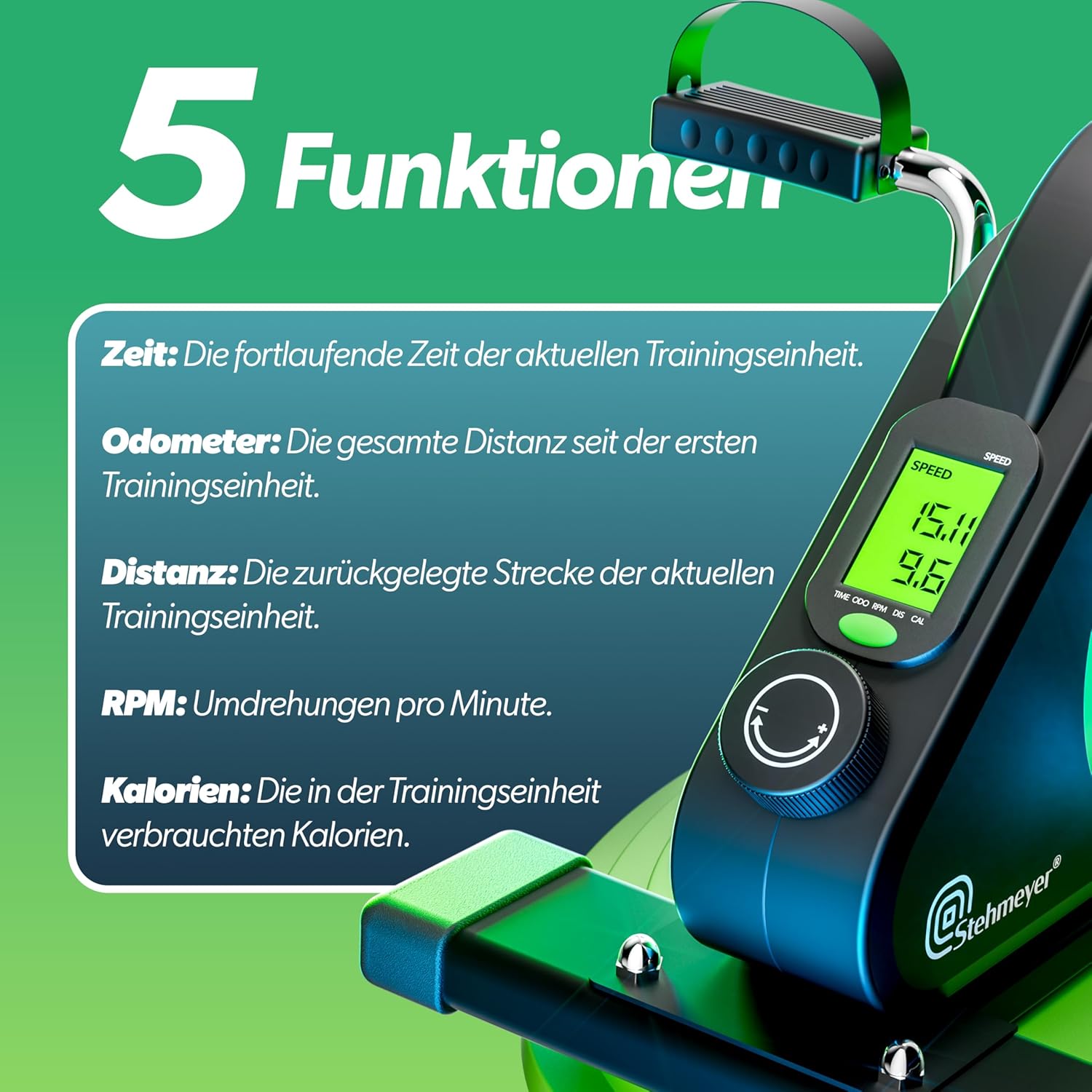 STEHMEYER Pedaltrainer für Senioren, Mini-Heimtrainer, Tischfahrrad, extra leiser & gelenkschonender Arm- und Beintrainer mit Befestigungsgurt, Schreibtischfahrrad mit LCD-Display für Zuhause, Büro und Rehabilitation – Bild 7