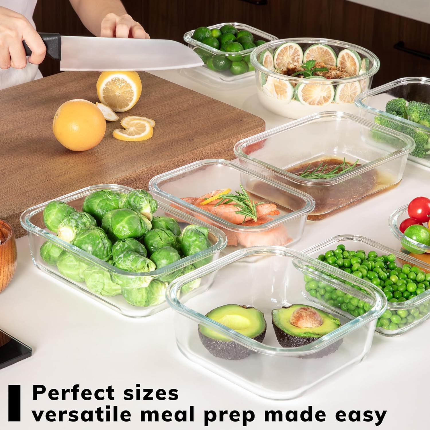 5er-Pack Borosilikatglasbehälter mit gehärtetem Deckel, 1040 ml/4,4 Tassen, luftdichtes Meal-Prep-Set, mikrowellen-/gefriergeeignet/ofenfest -20℃~510℃, Grau – Bild 2